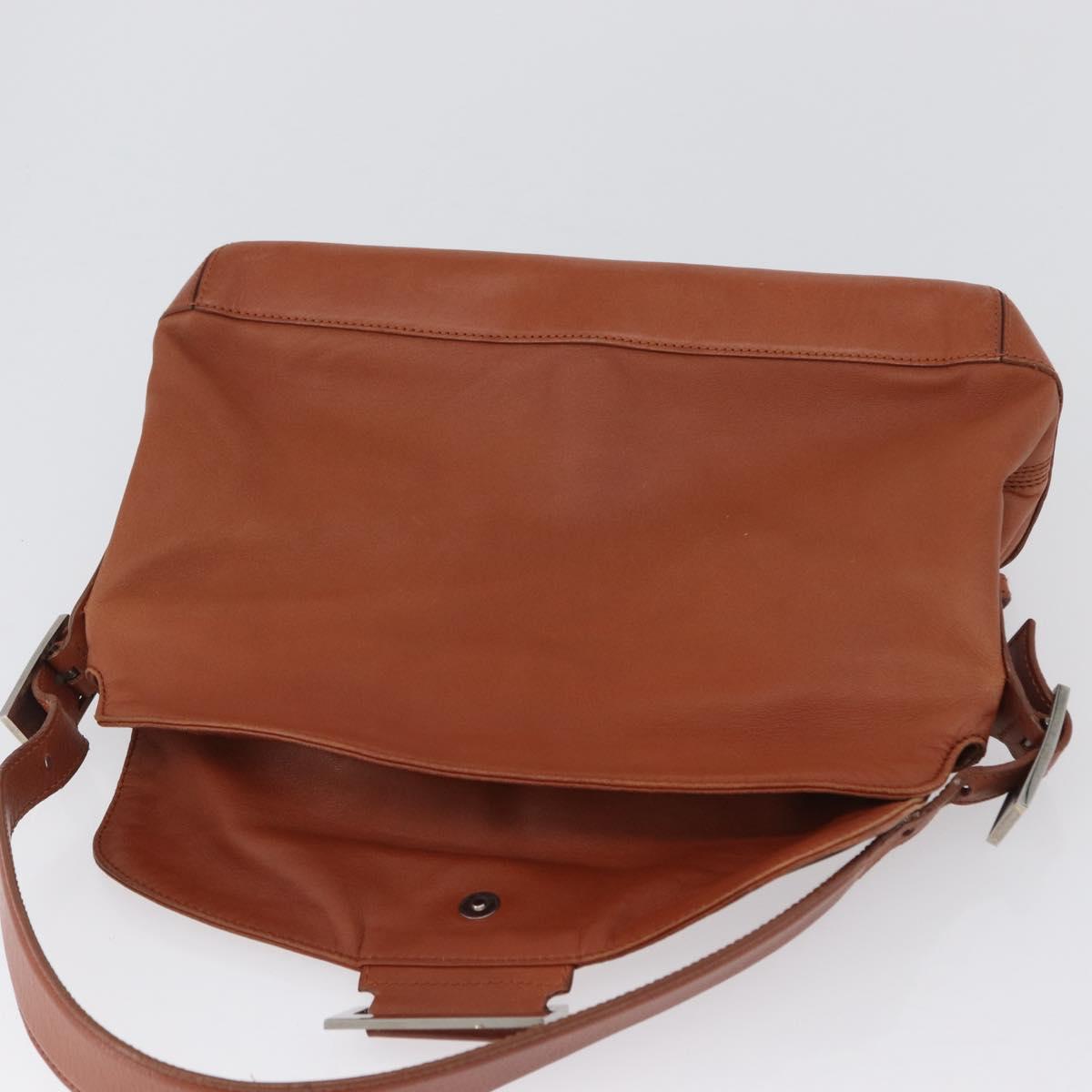 LOEWE Shoulder Bag Leather Brown Silver Auth bs33487