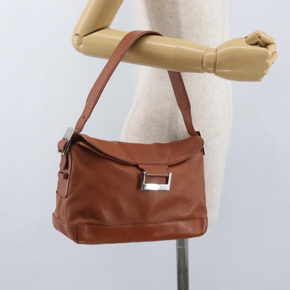LOEWE Shoulder Bag Leather Brown Silver Auth bs33487