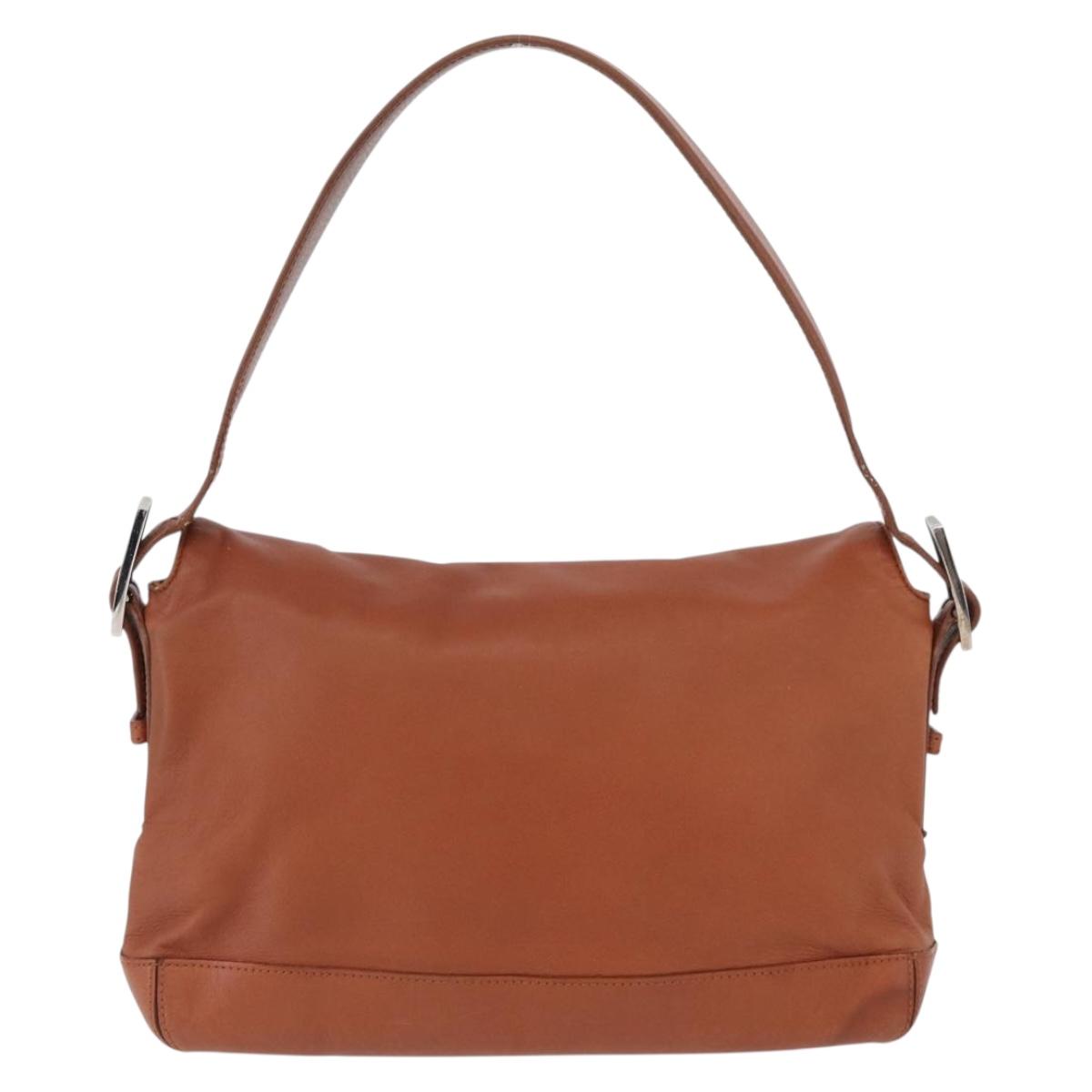 LOEWE Shoulder Bag Leather Brown Silver Auth bs33487