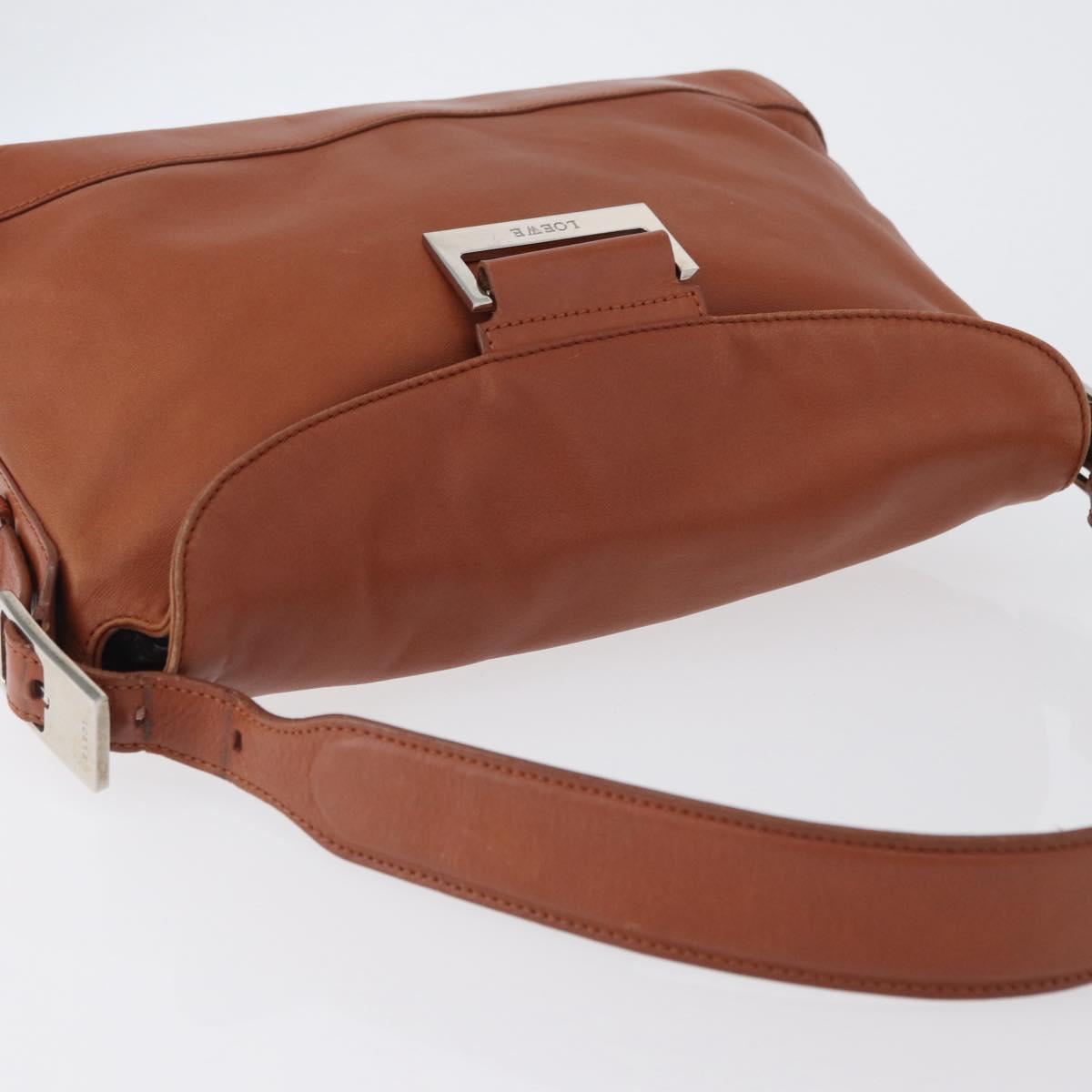 LOEWE Shoulder Bag Leather Brown Silver Auth bs33487