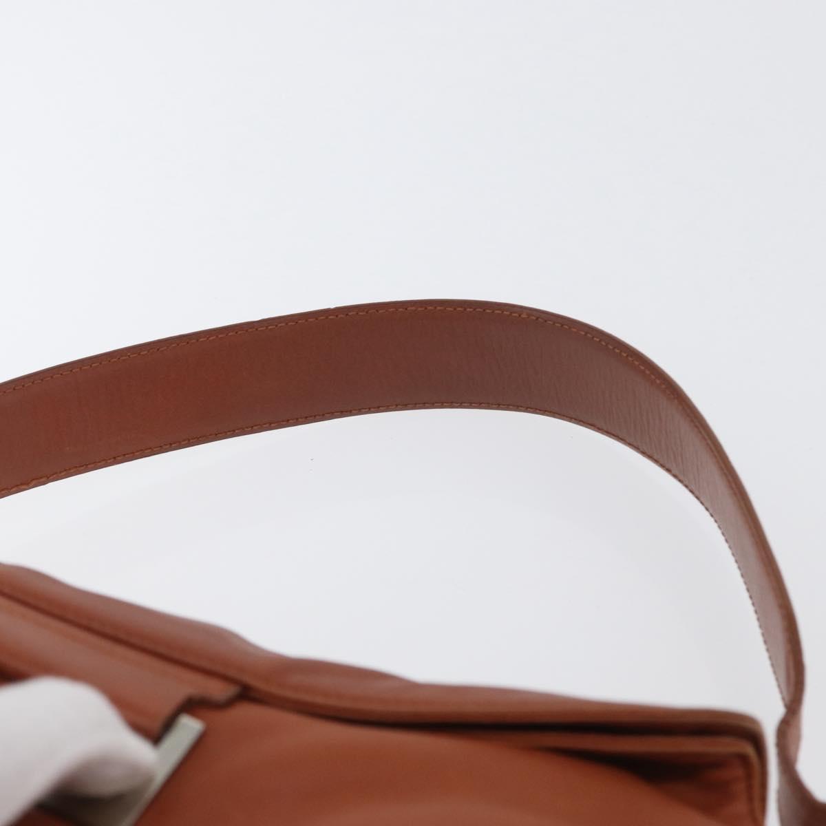 LOEWE Shoulder Bag Leather Brown Silver Auth bs33487