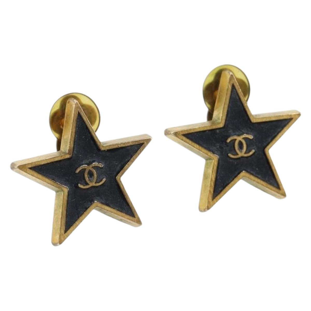 CHANEL Earring metal Gold Tone CC Auth bs33491
