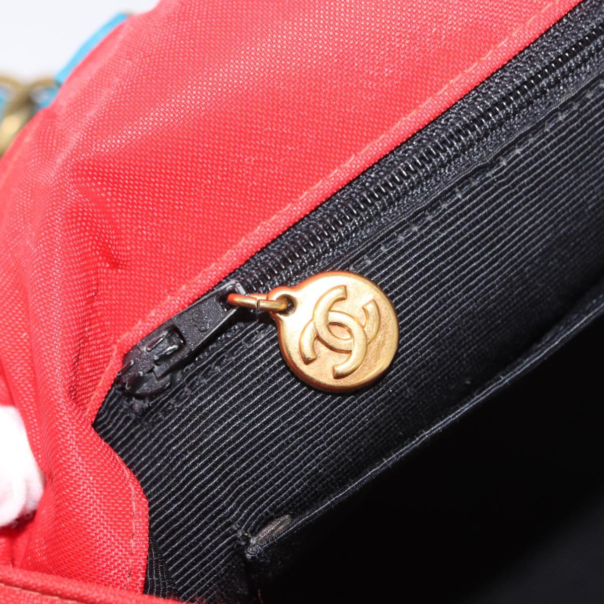 CHANEL Chain Tote Bag Canvas Red Gold CC Auth bs33510