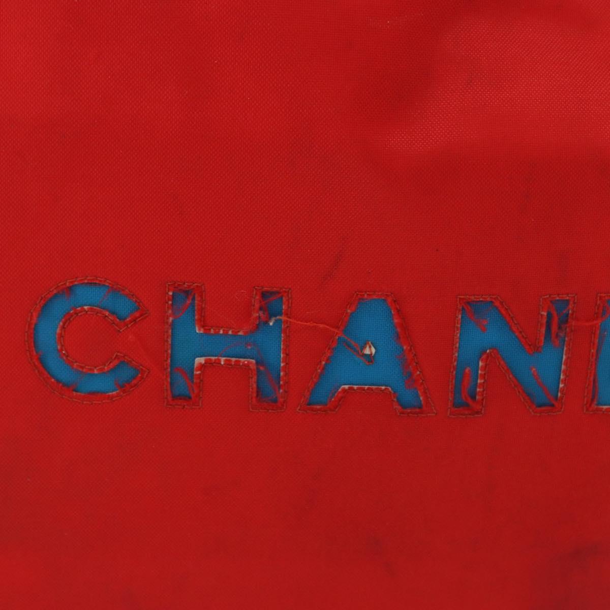 CHANEL Chain Tote Bag Canvas Red Gold CC Auth bs33510