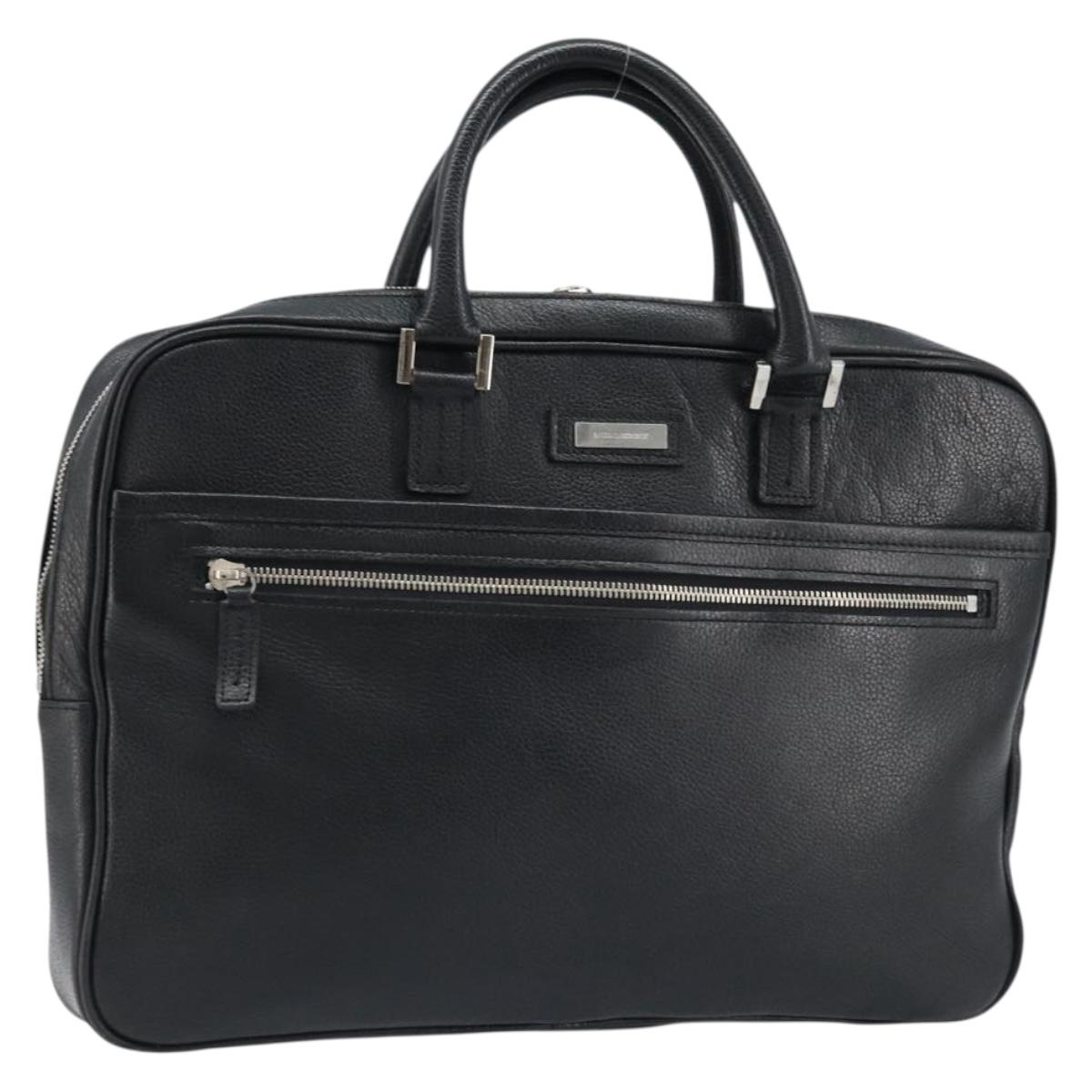 BURBERRY Business Bag Leather Black Silver Auth bs33513