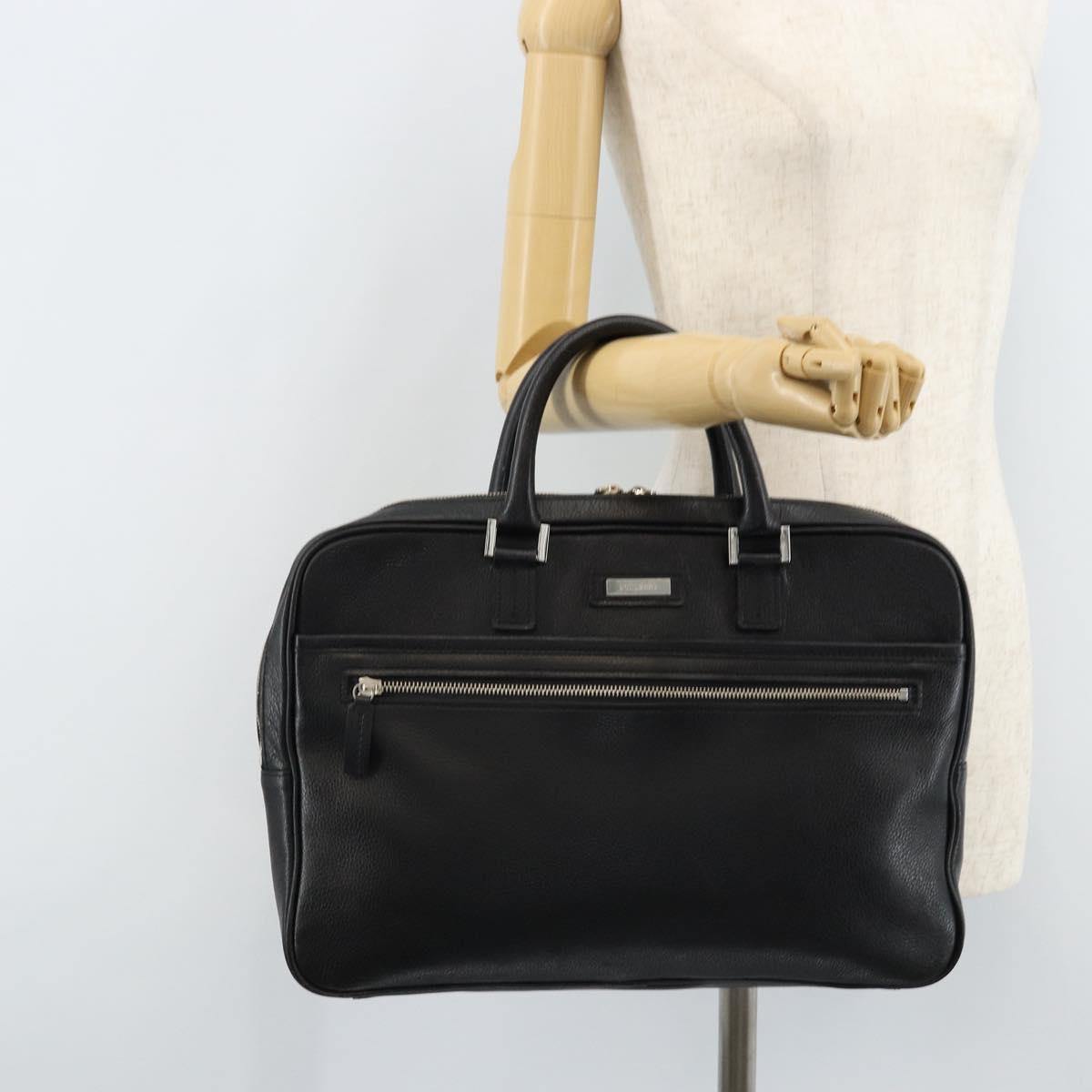 BURBERRY Business Bag Leather Black Silver Auth bs33513