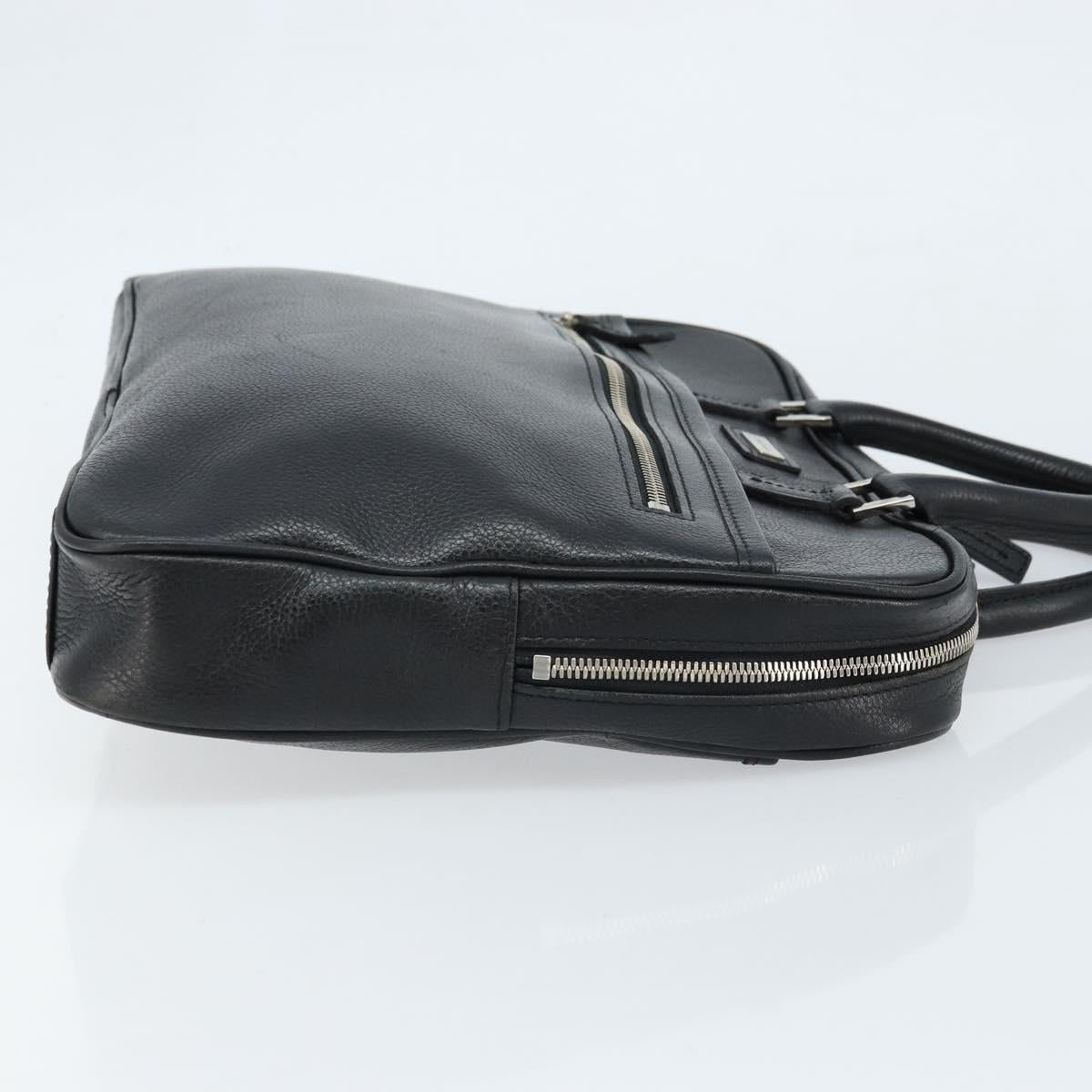 BURBERRY Business Bag Leather Black Silver Auth bs33513