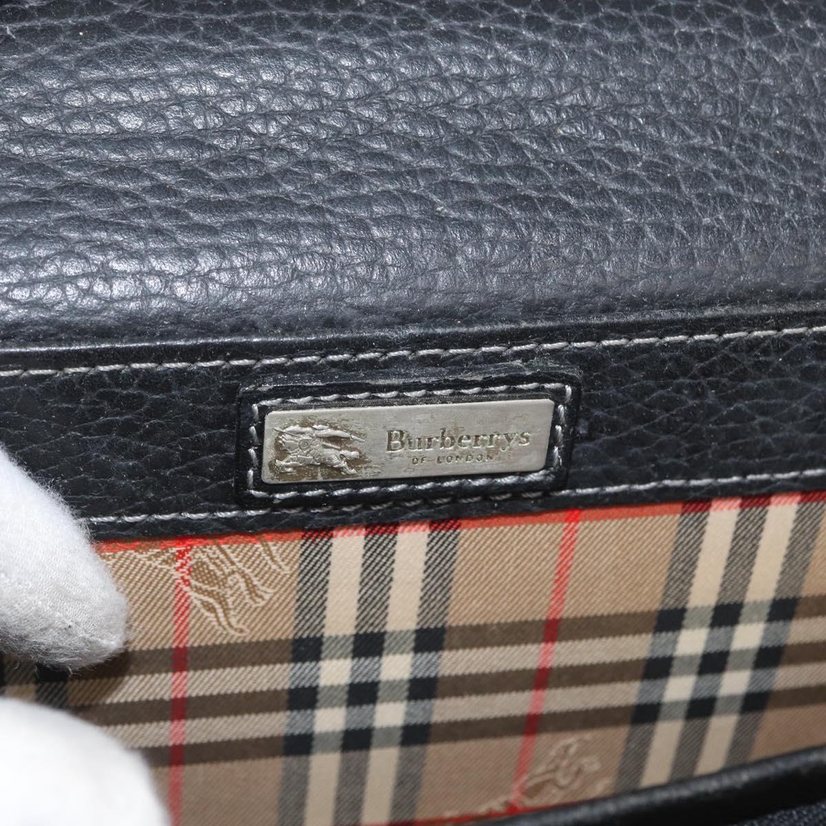 Burberrys Business Bag Leather Black Silver Auth bs33515
