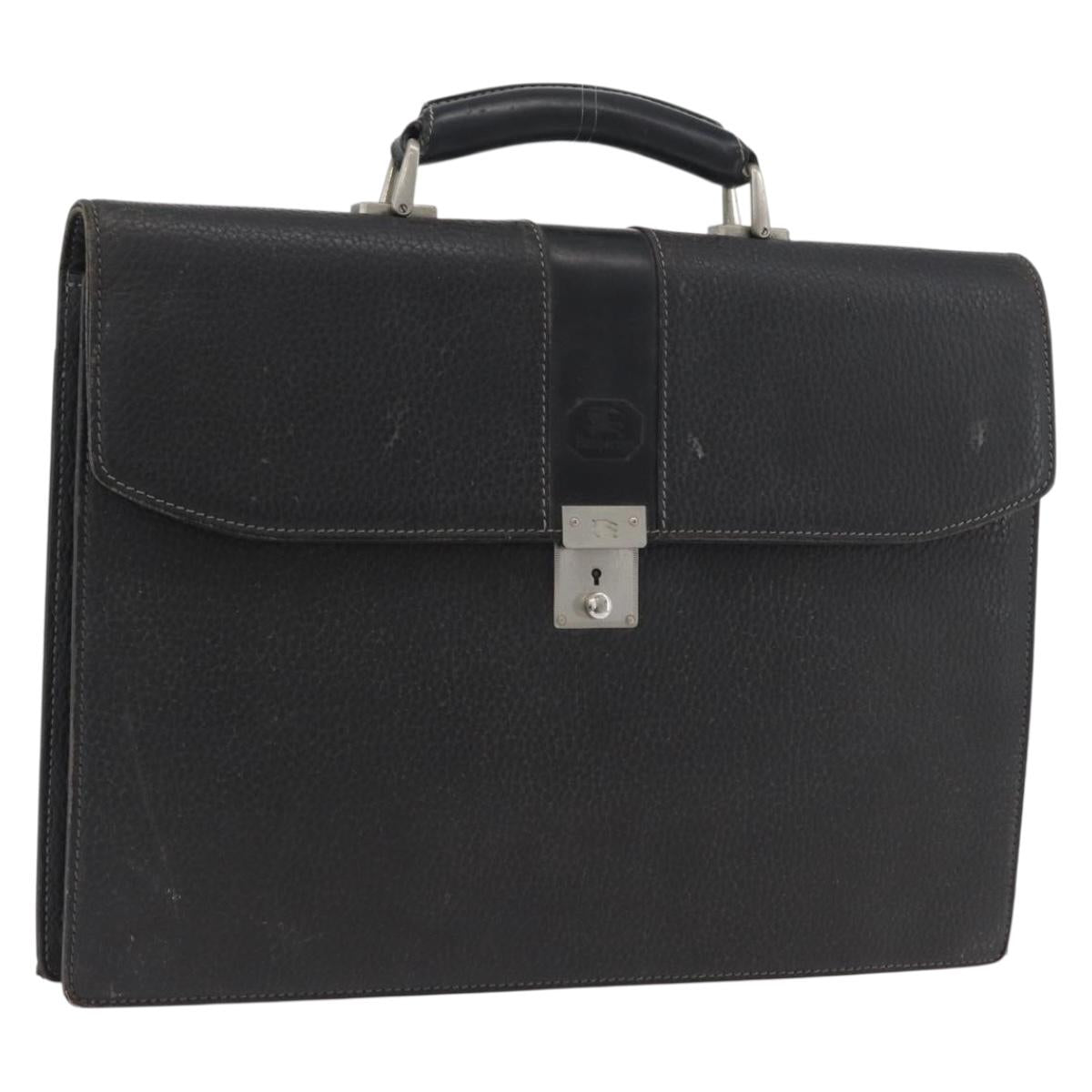 Burberrys Business Bag Leather Black Silver Auth bs33515