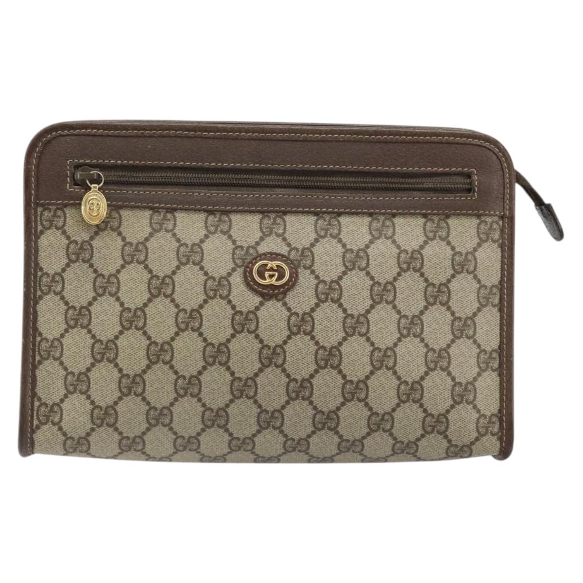GUCCI GG Supreme Clutch Bag PVC Beige Gold 014 115 6063 4023 Auth bs33517