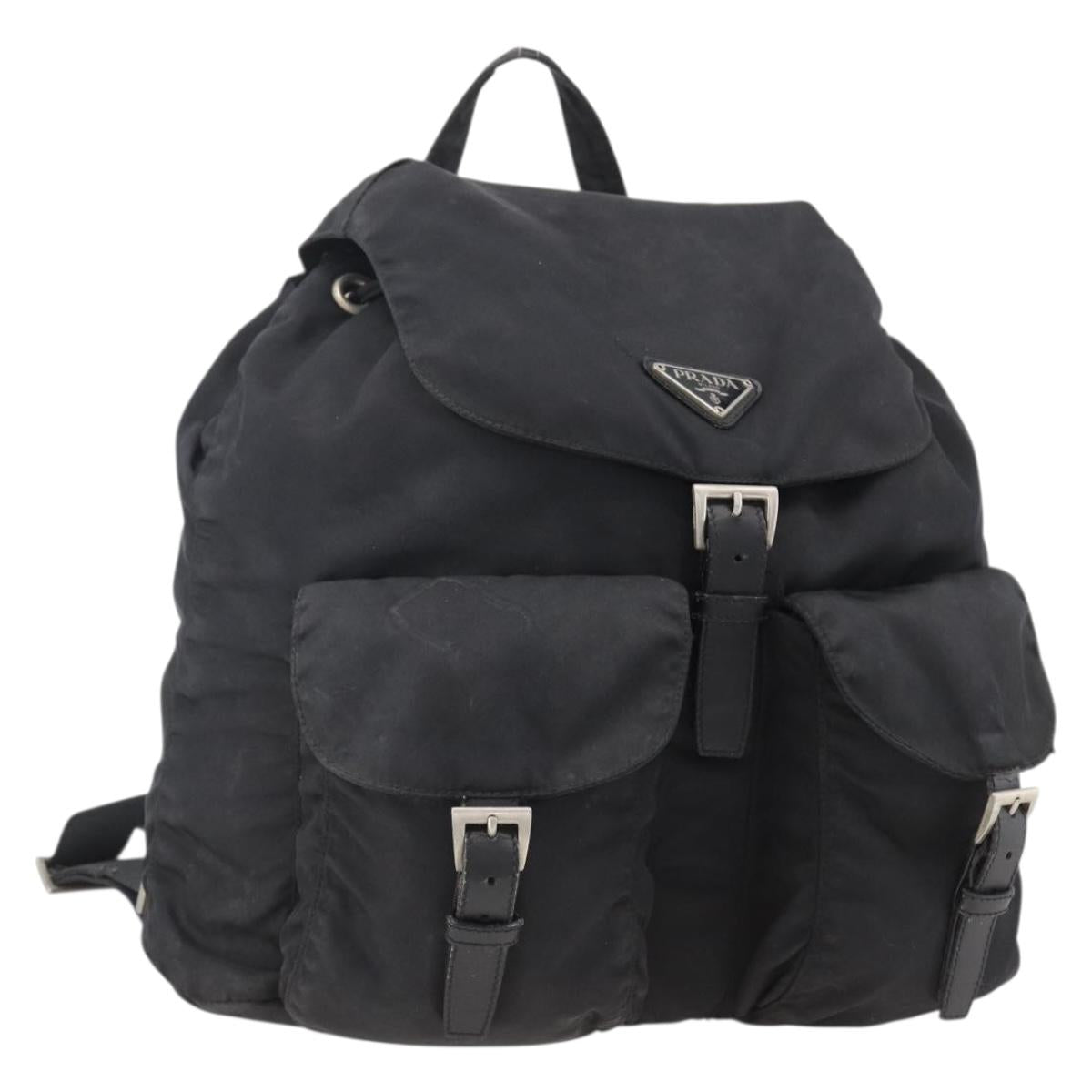 PRADA Backpack Nylon Silver Black Auth bs33518