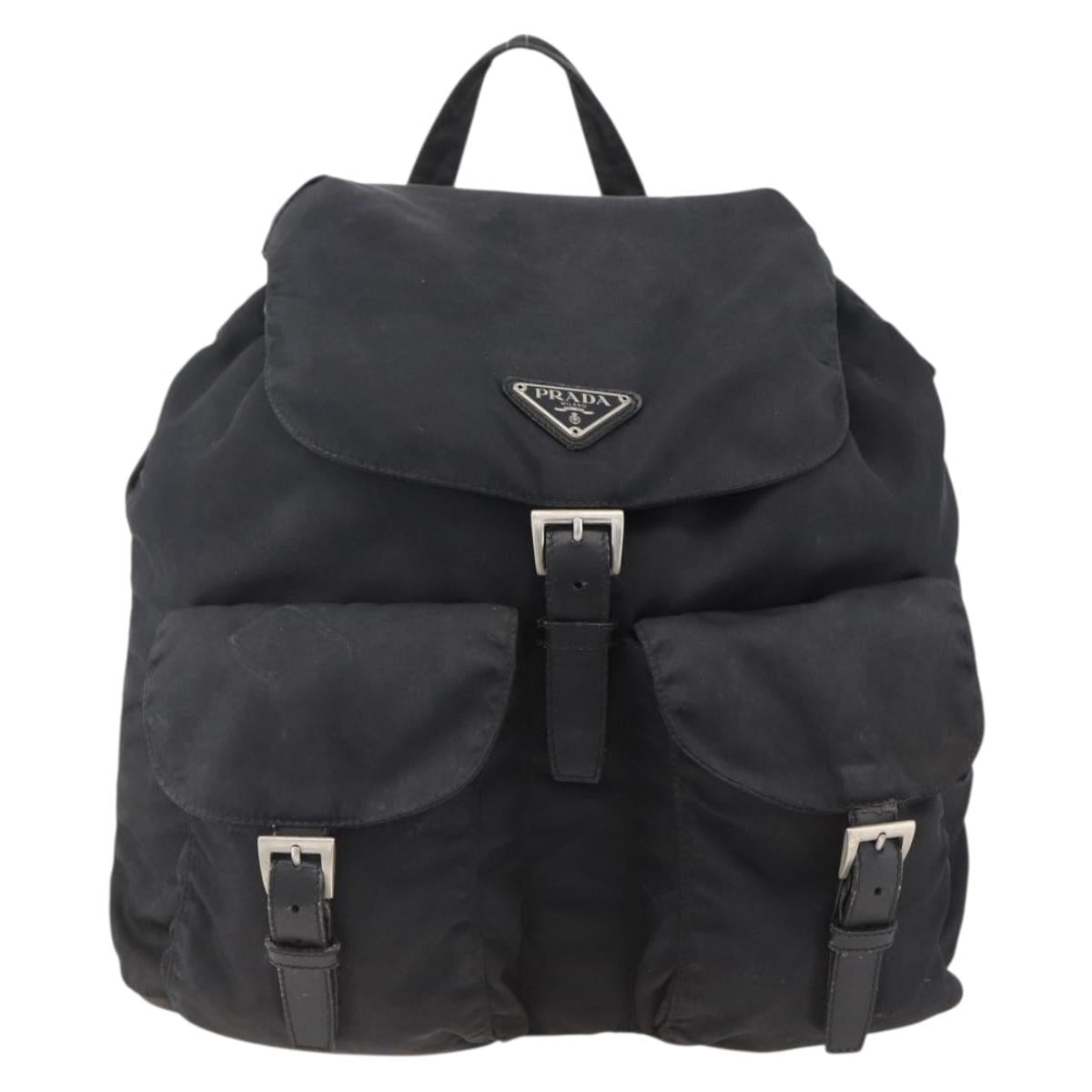 PRADA Backpack Nylon Silver Black Auth bs33518