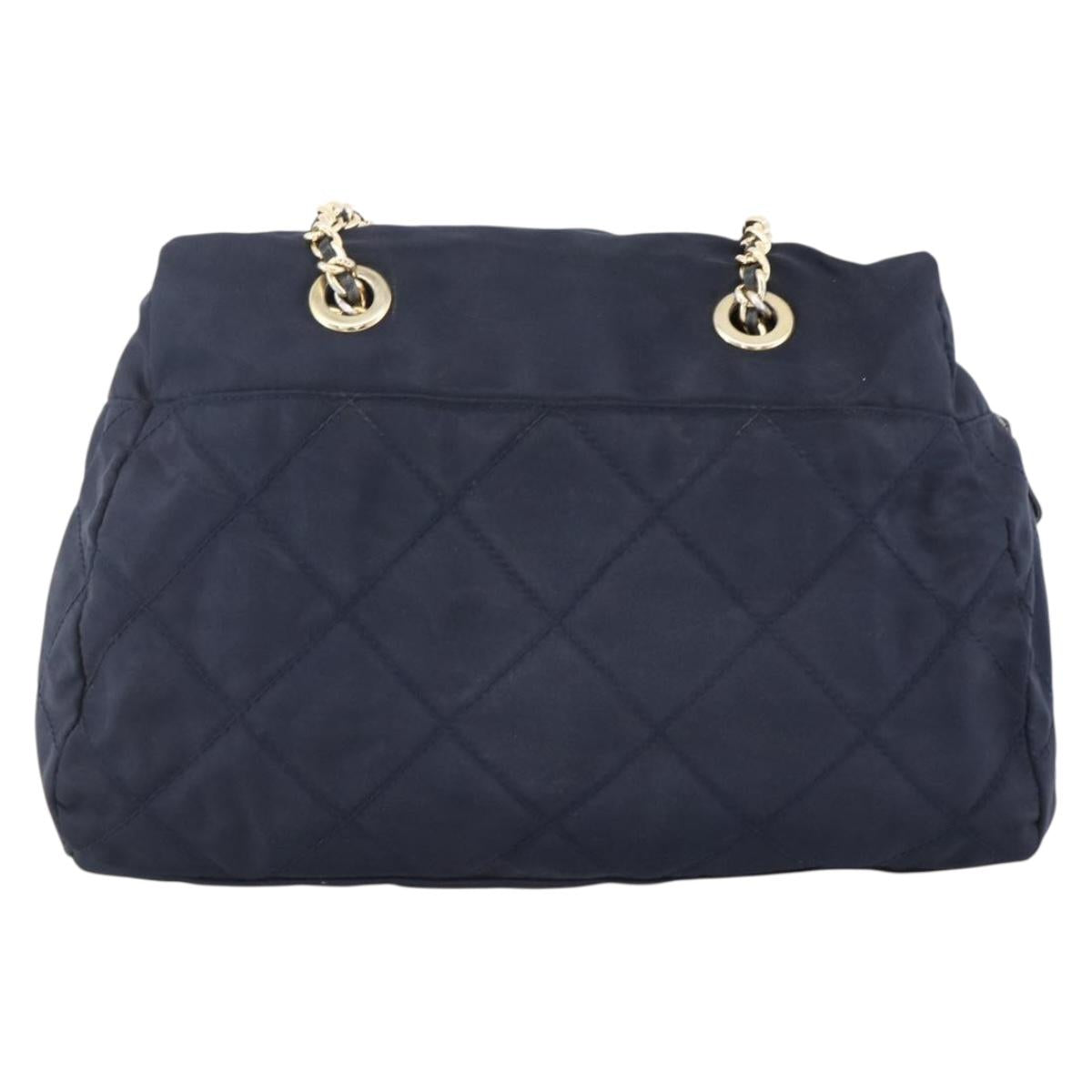 PRADA Chain Shoulder Bag Nylon Navy Gold Auth bs33521