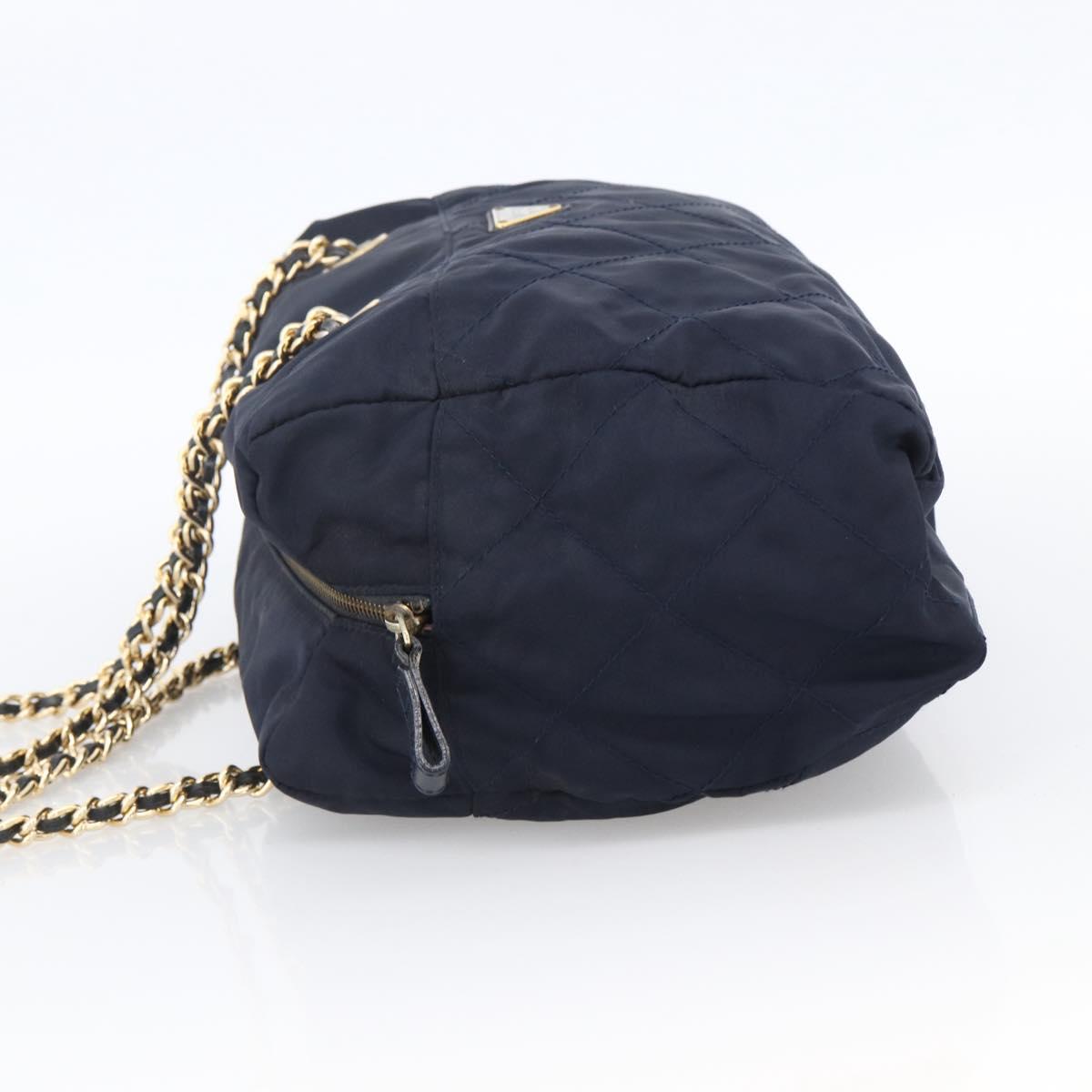 PRADA Chain Shoulder Bag Nylon Navy Gold Auth bs33521