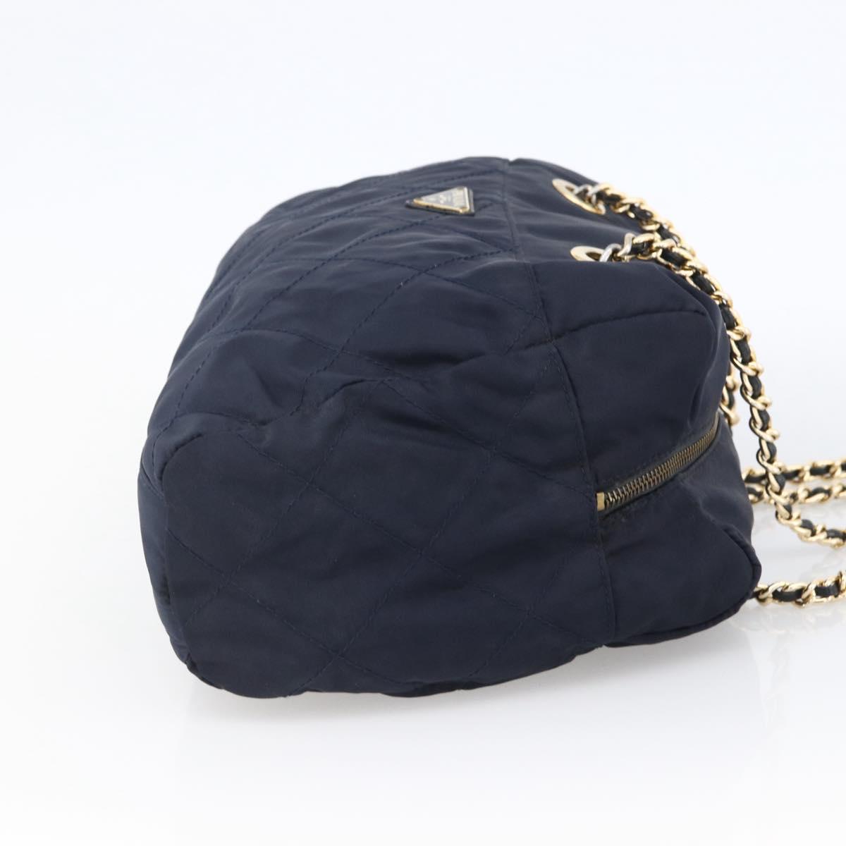 PRADA Chain Shoulder Bag Nylon Navy Gold Auth bs33521