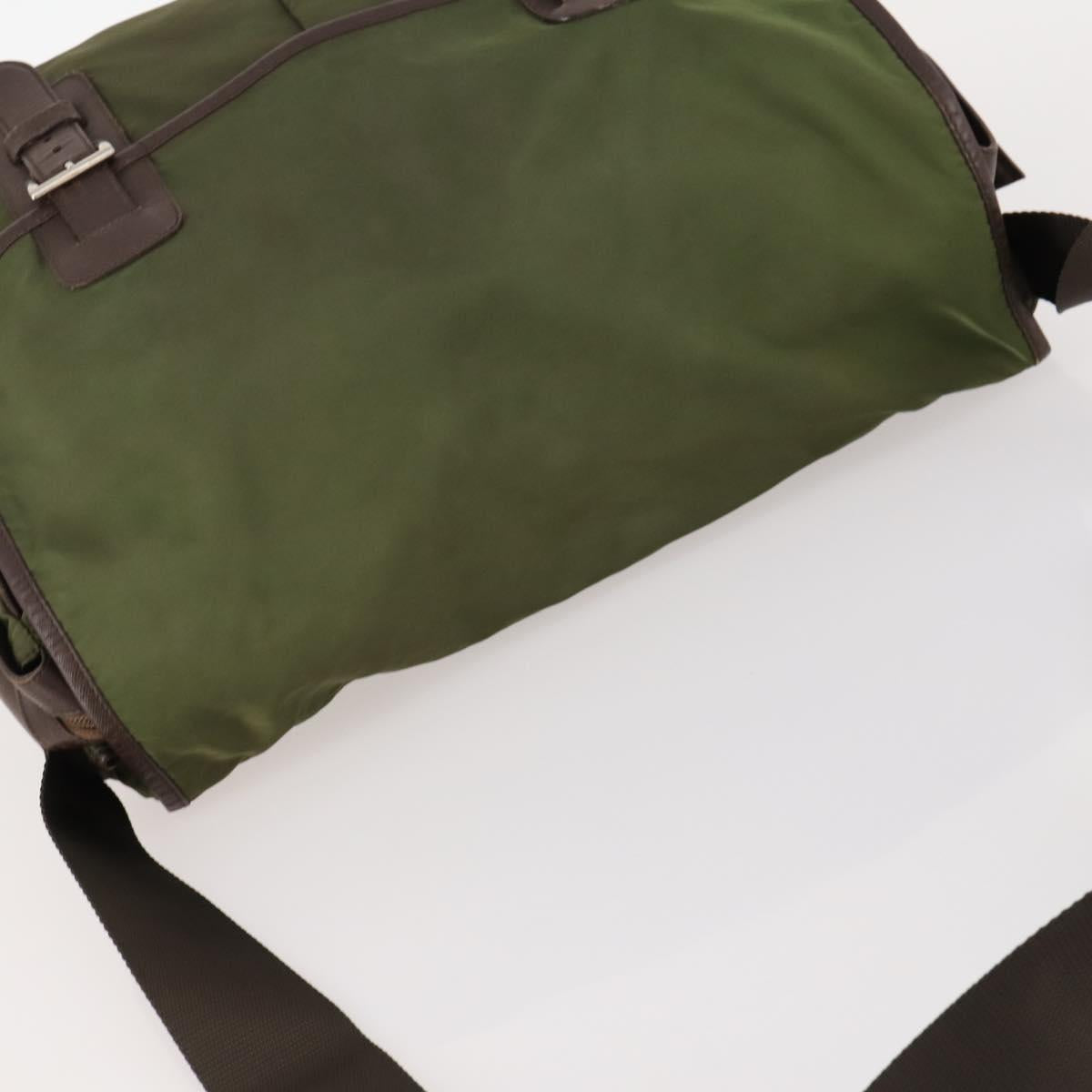 PRADA Shoulder Bag Nylon Silver Khaki Auth bs33524
