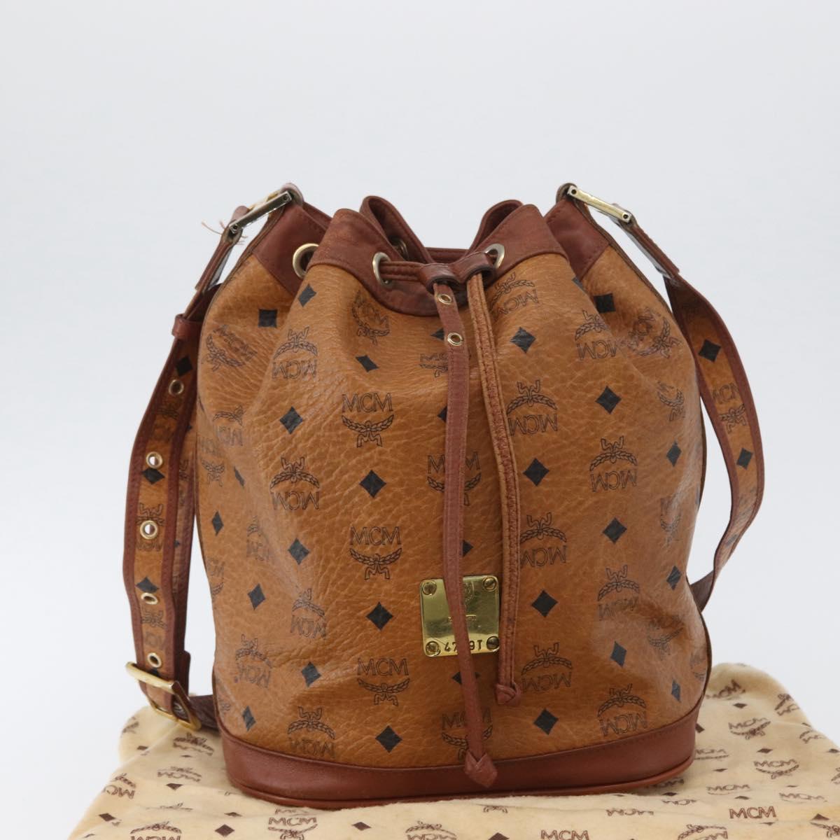 MCM Vicetos Logogram Shoulder Bag PVC Leather Brown Gold Auth bs33527