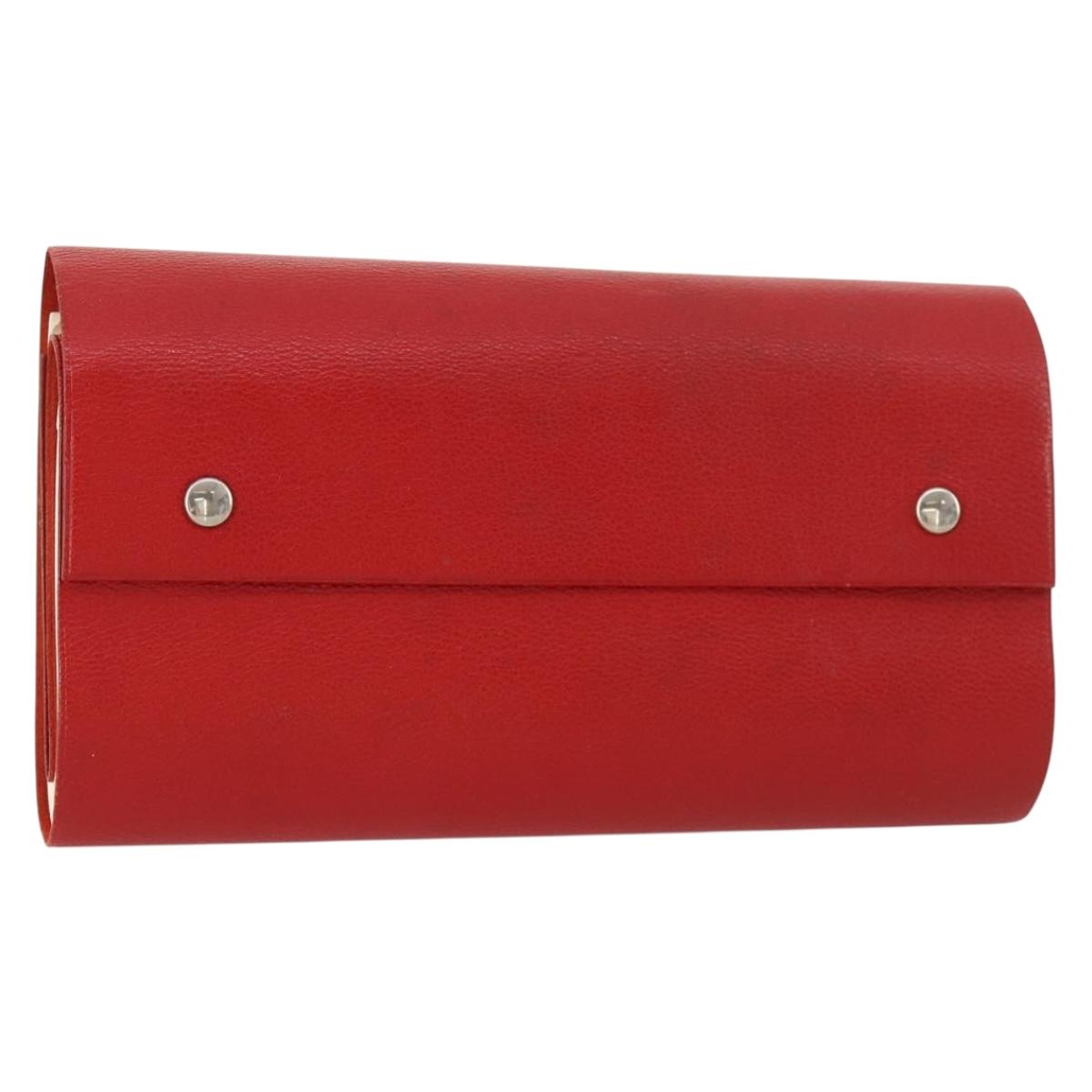 HERMES Day Planner Cover Leather Red Silver Auth bs33529