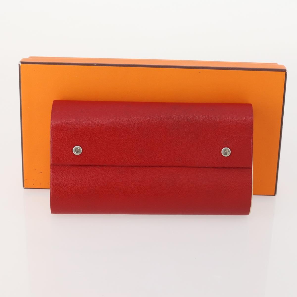 HERMES Day Planner Cover Leather Red Silver Auth bs33529