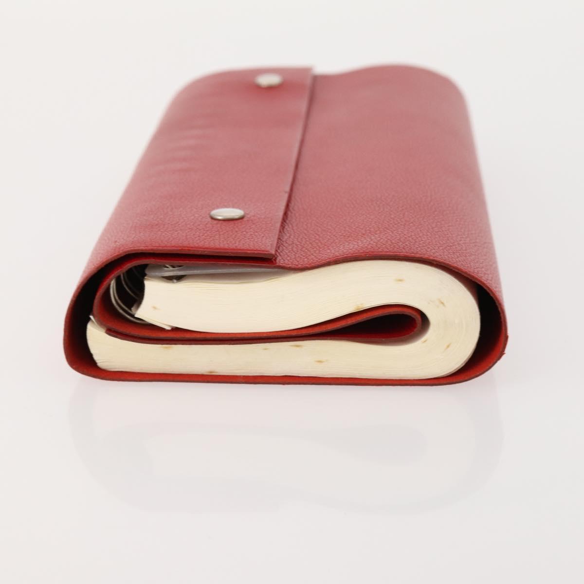 HERMES Day Planner Cover Leather Red Silver Auth bs33529