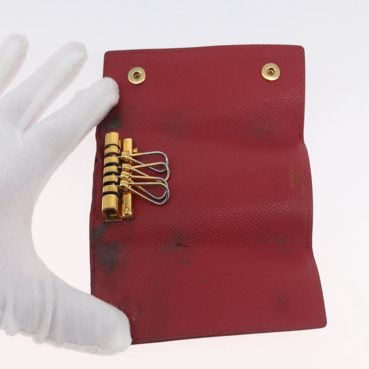 HERMES Wallet Leather 2 Set Red Pink Auth bs33530