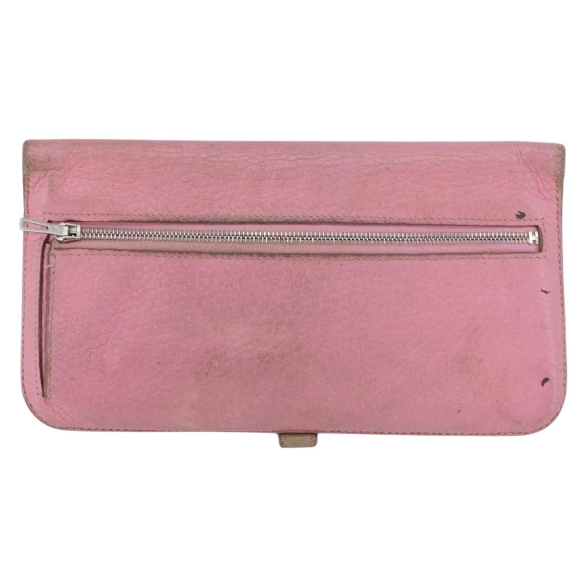 HERMES Wallet Leather 2 Set Red Pink Auth bs33530