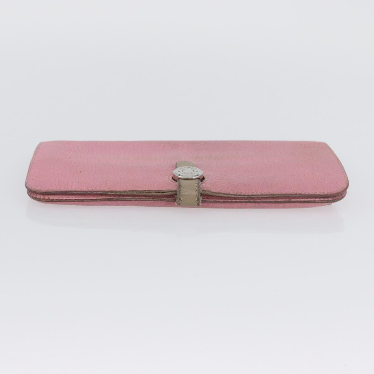 HERMES Wallet Leather 2 Set Red Pink Auth bs33530
