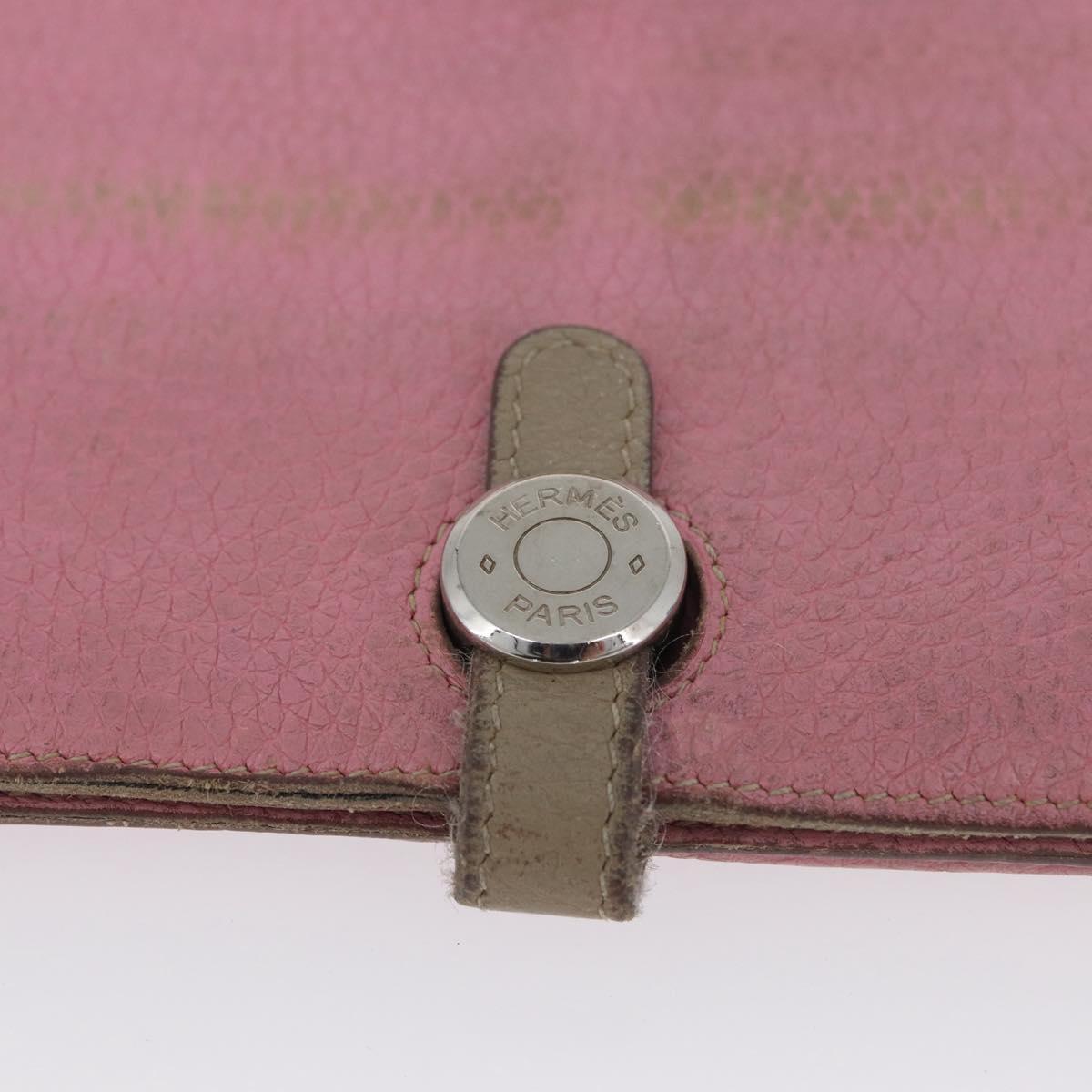 HERMES Wallet Leather 2 Set Red Pink Auth bs33530