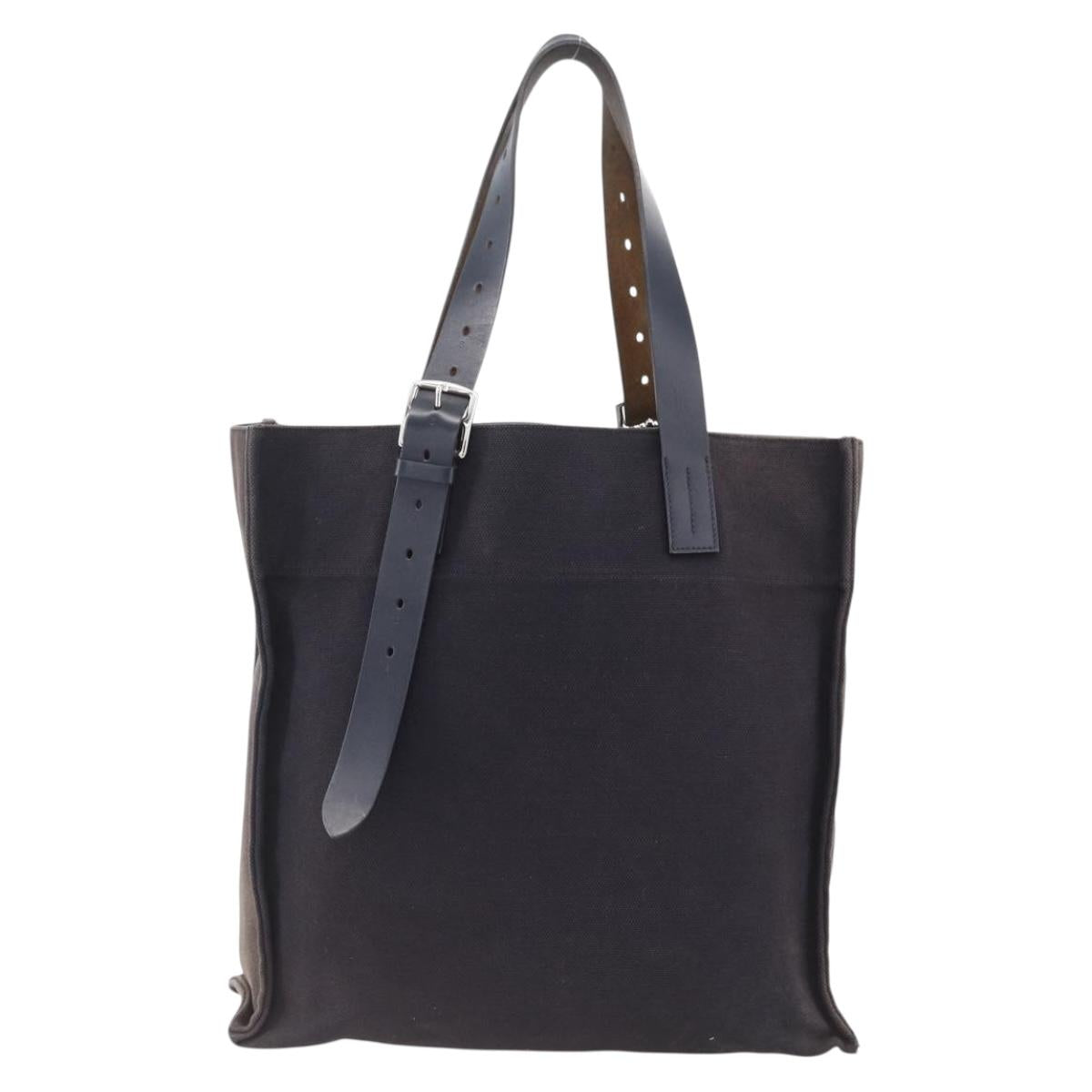 HERMES Etriviere Tote Bag Canvas Black Silver Auth bs33533