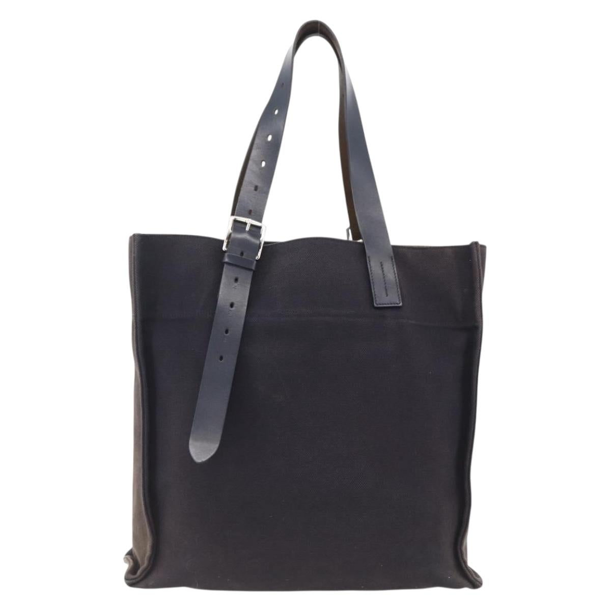 HERMES Etriviere Tote Bag Canvas Black Silver Auth bs33533