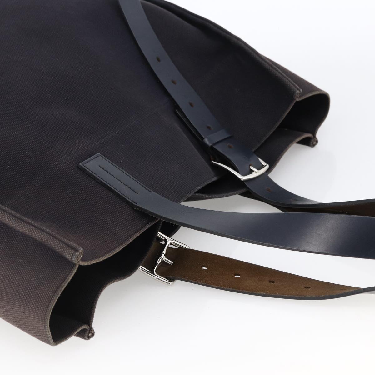 HERMES Etriviere Tote Bag Canvas Black Silver Auth bs33533