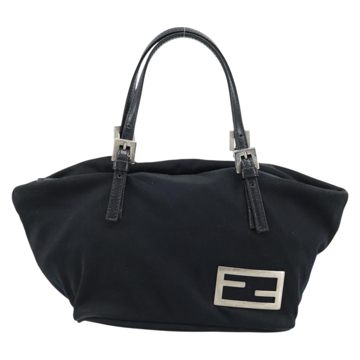 FENDI Hand Bag Nylon Black Silver Auth bs33538