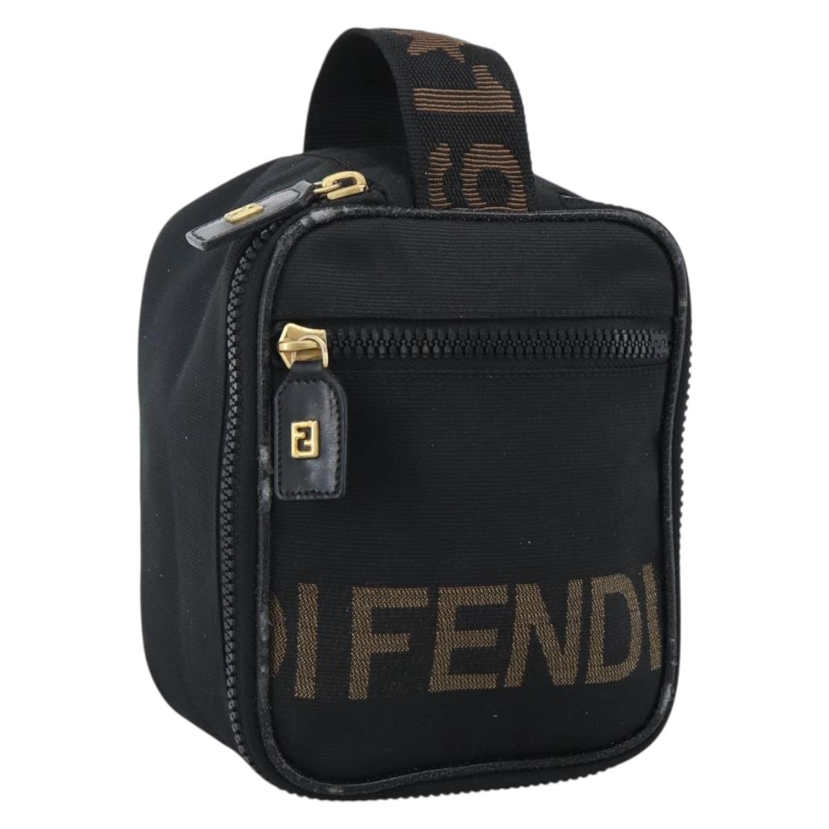 FENDI Hand Bag Canvas Black Gold Auth bs33540