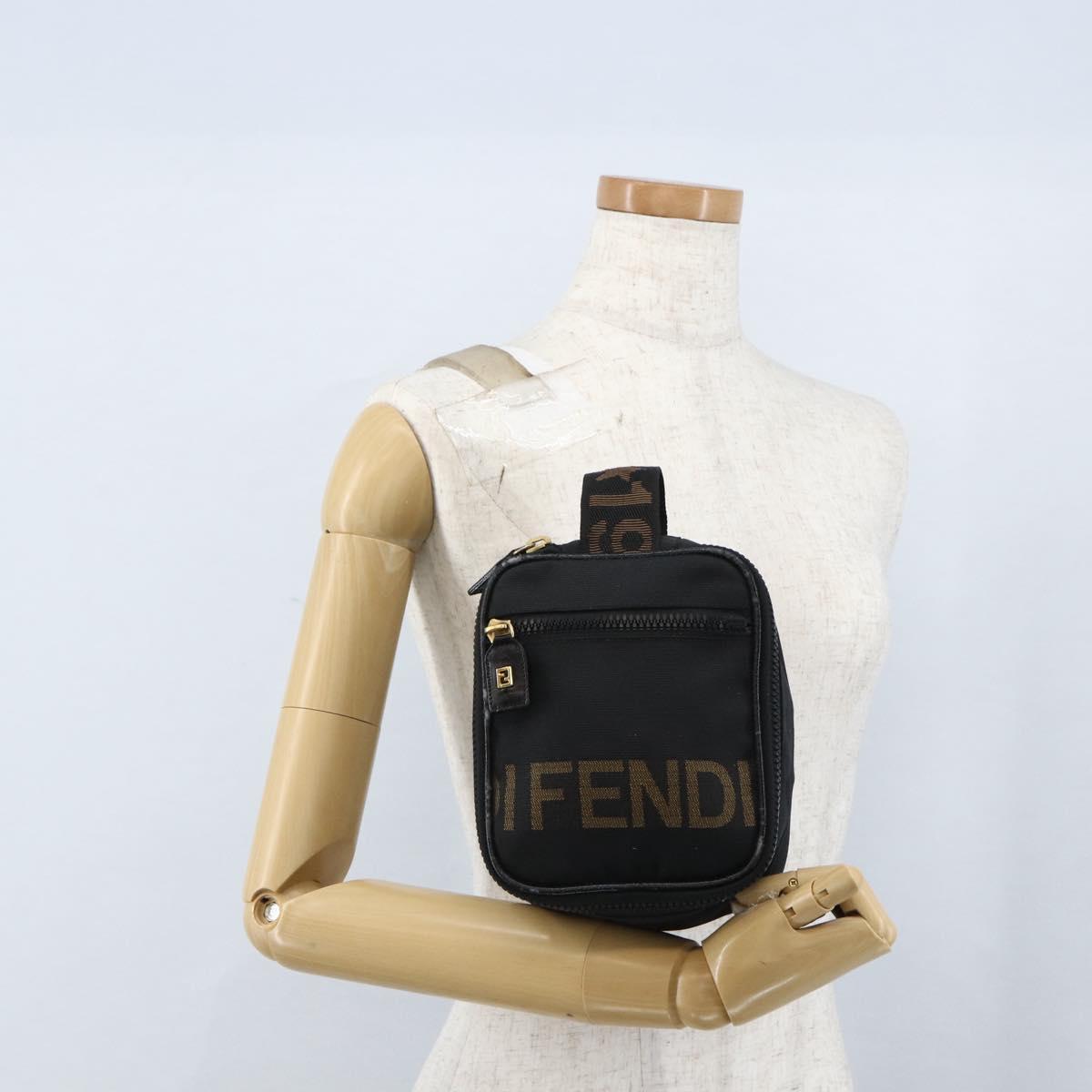 FENDI Hand Bag Canvas Black Gold Auth bs33540