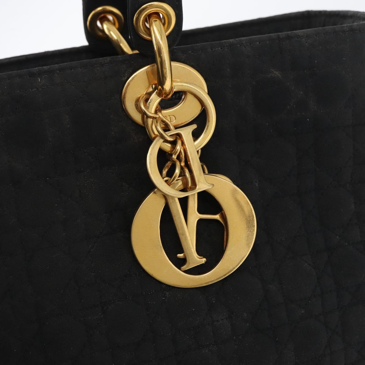Christian Dior Canage Hand Bag Nylon Black Gold Auth bs33545