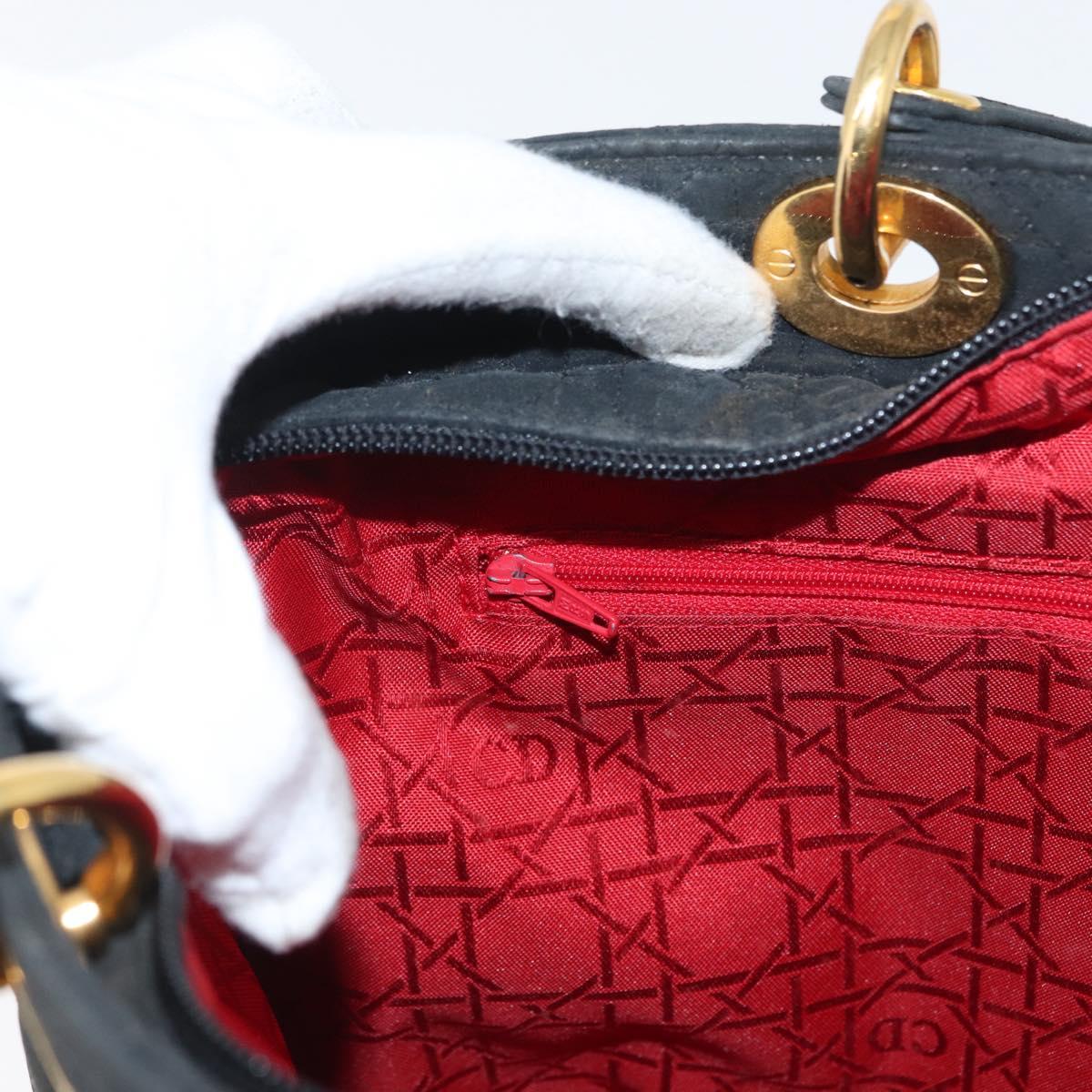 Christian Dior Canage Hand Bag Nylon Black Gold Auth bs33545