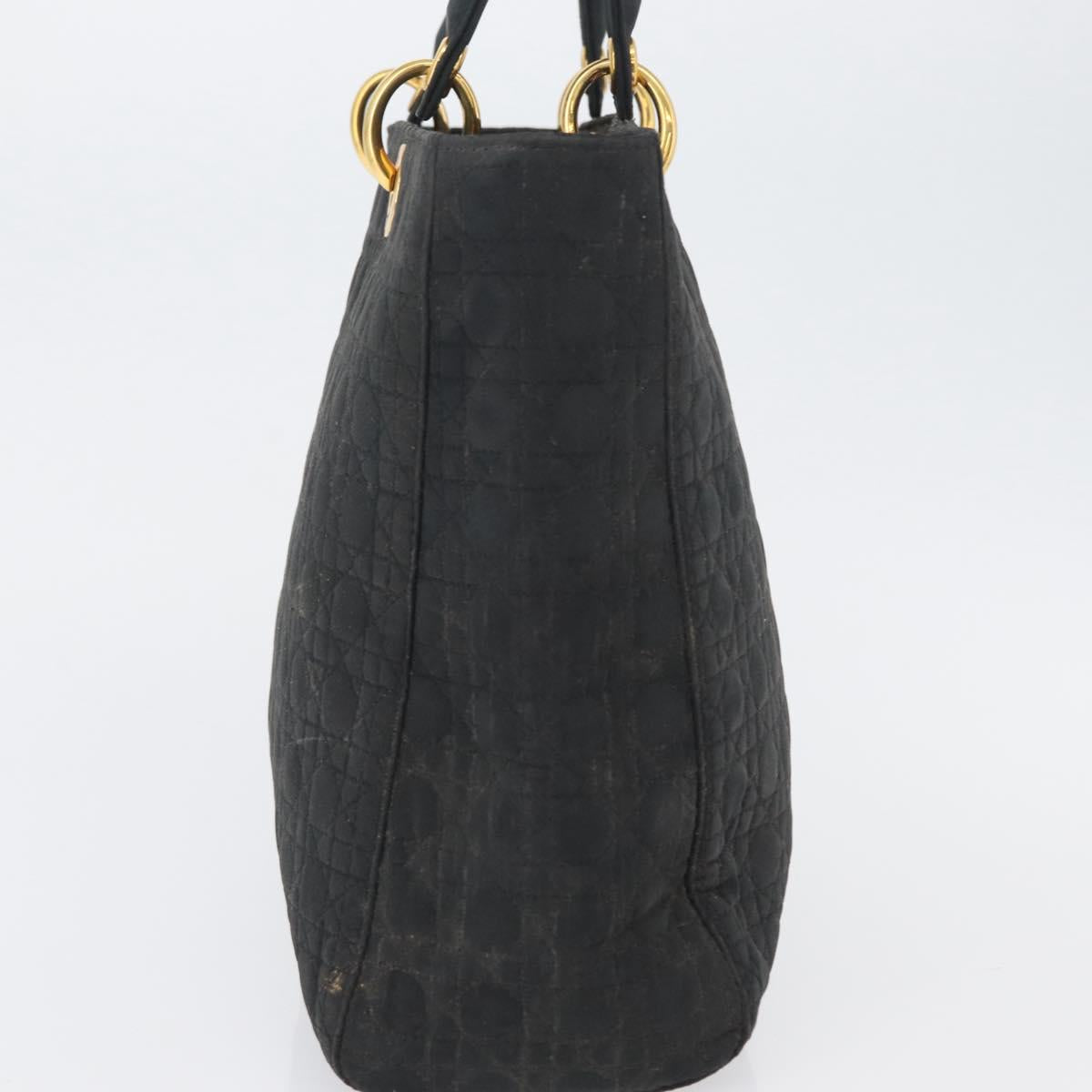 Christian Dior Canage Hand Bag Nylon Black Gold Auth bs33545