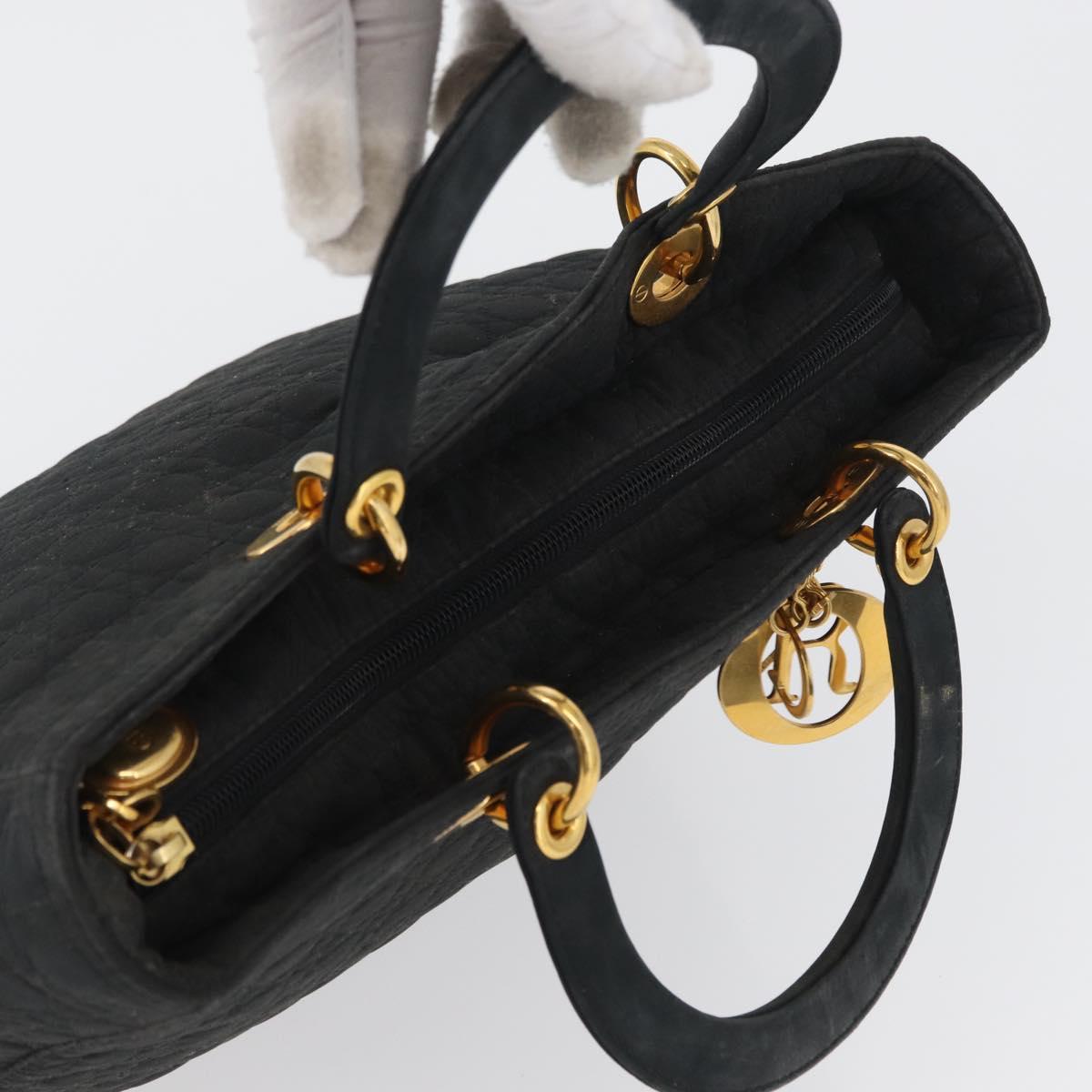 Christian Dior Canage Hand Bag Nylon Black Gold Auth bs33545