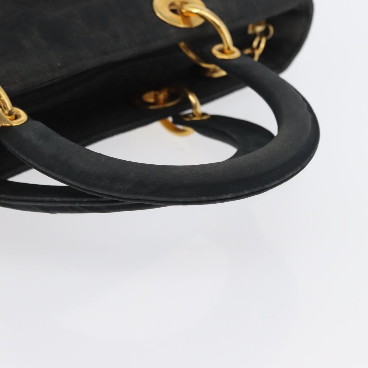 Christian Dior Canage Hand Bag Nylon Black Gold Auth bs33545