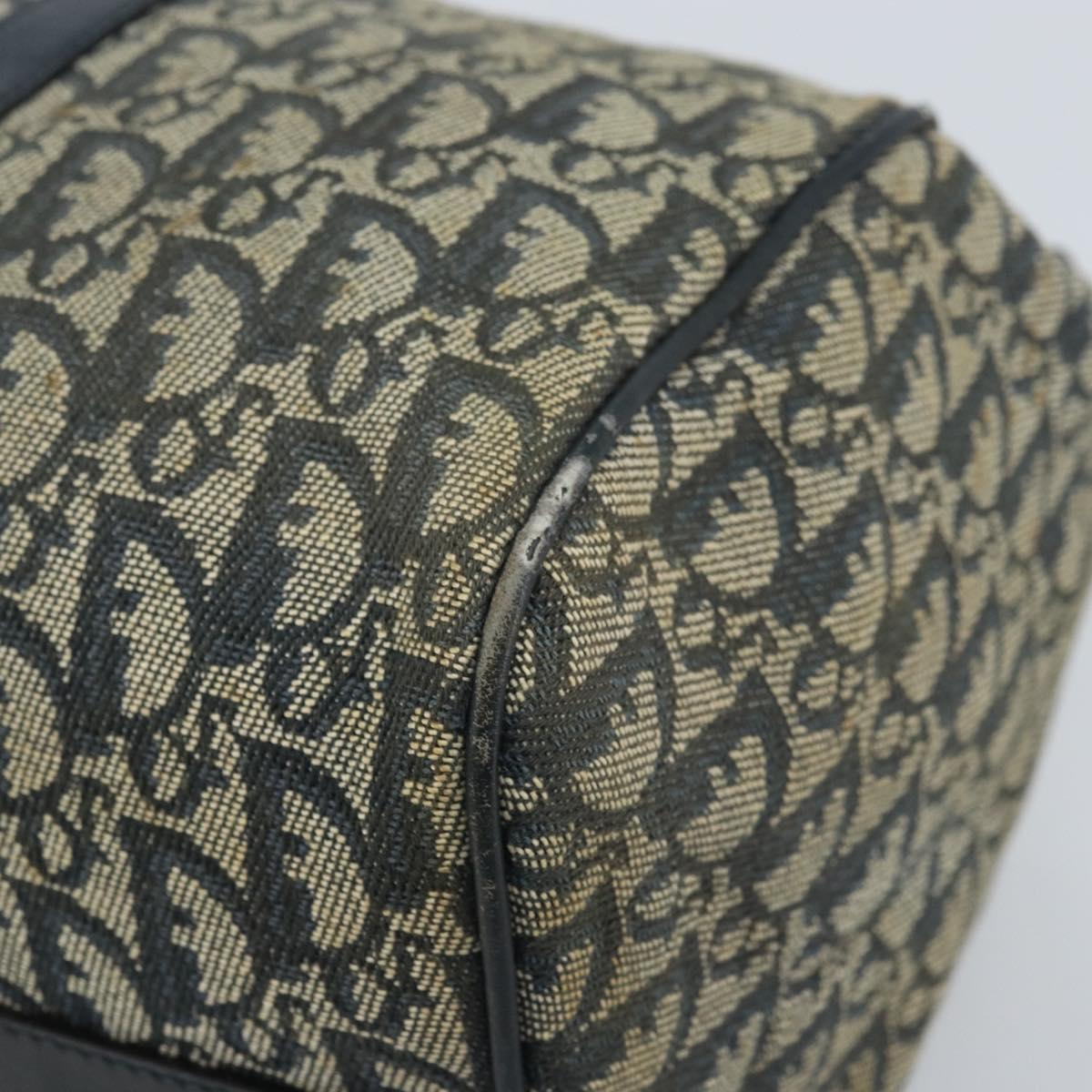 Christian Dior Trotter Canvas Boston Bag Navy Gold Auth bs33550