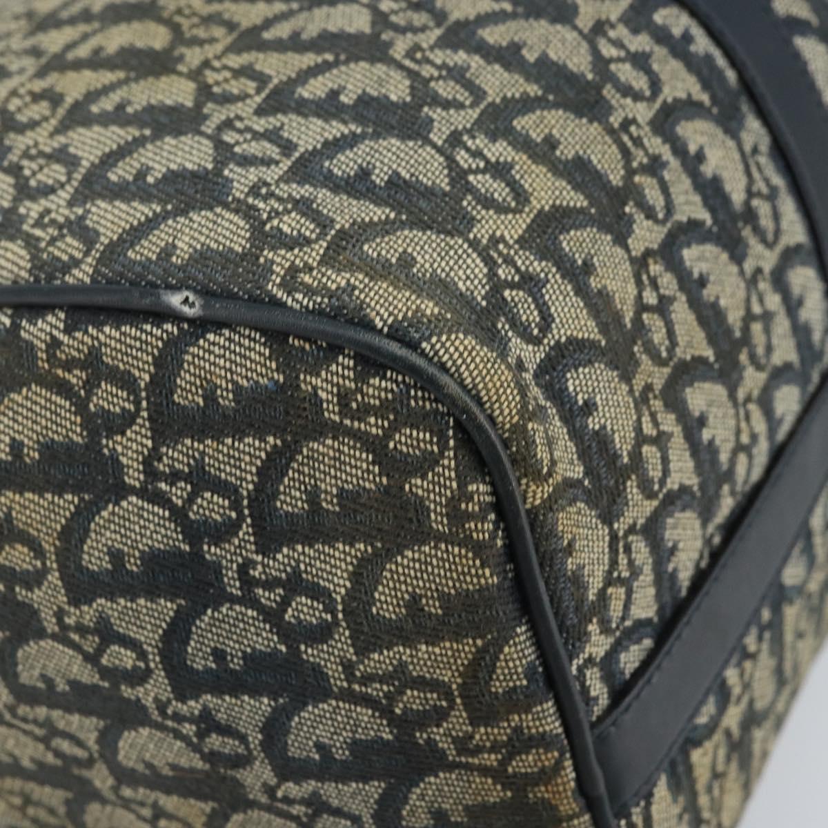 Christian Dior Trotter Canvas Boston Bag Navy Gold Auth bs33550