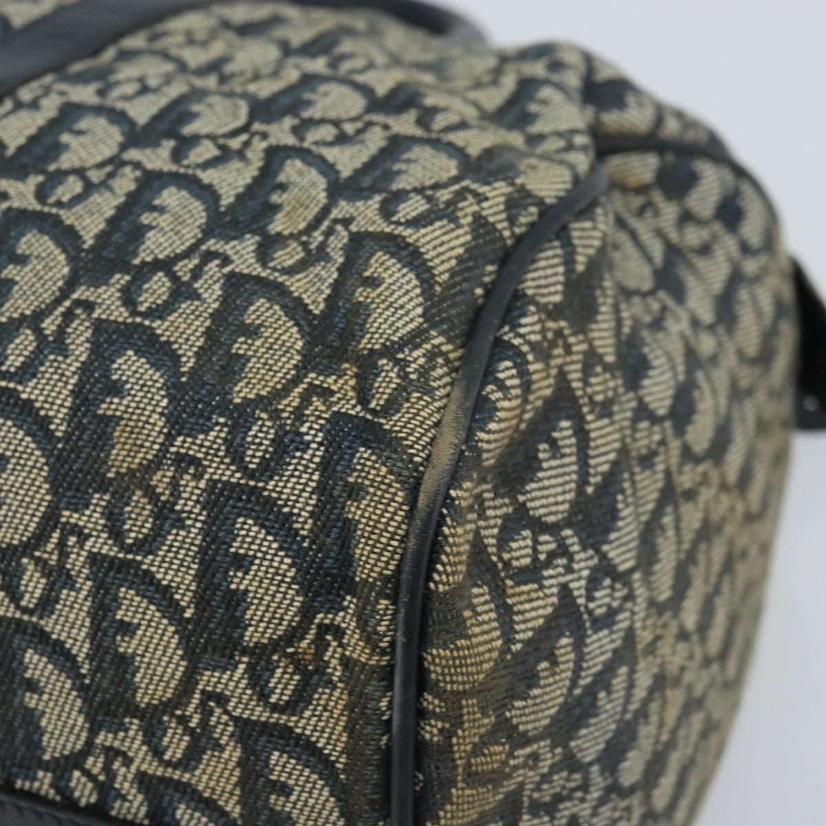 Christian Dior Trotter Canvas Boston Bag Navy Gold Auth bs33550