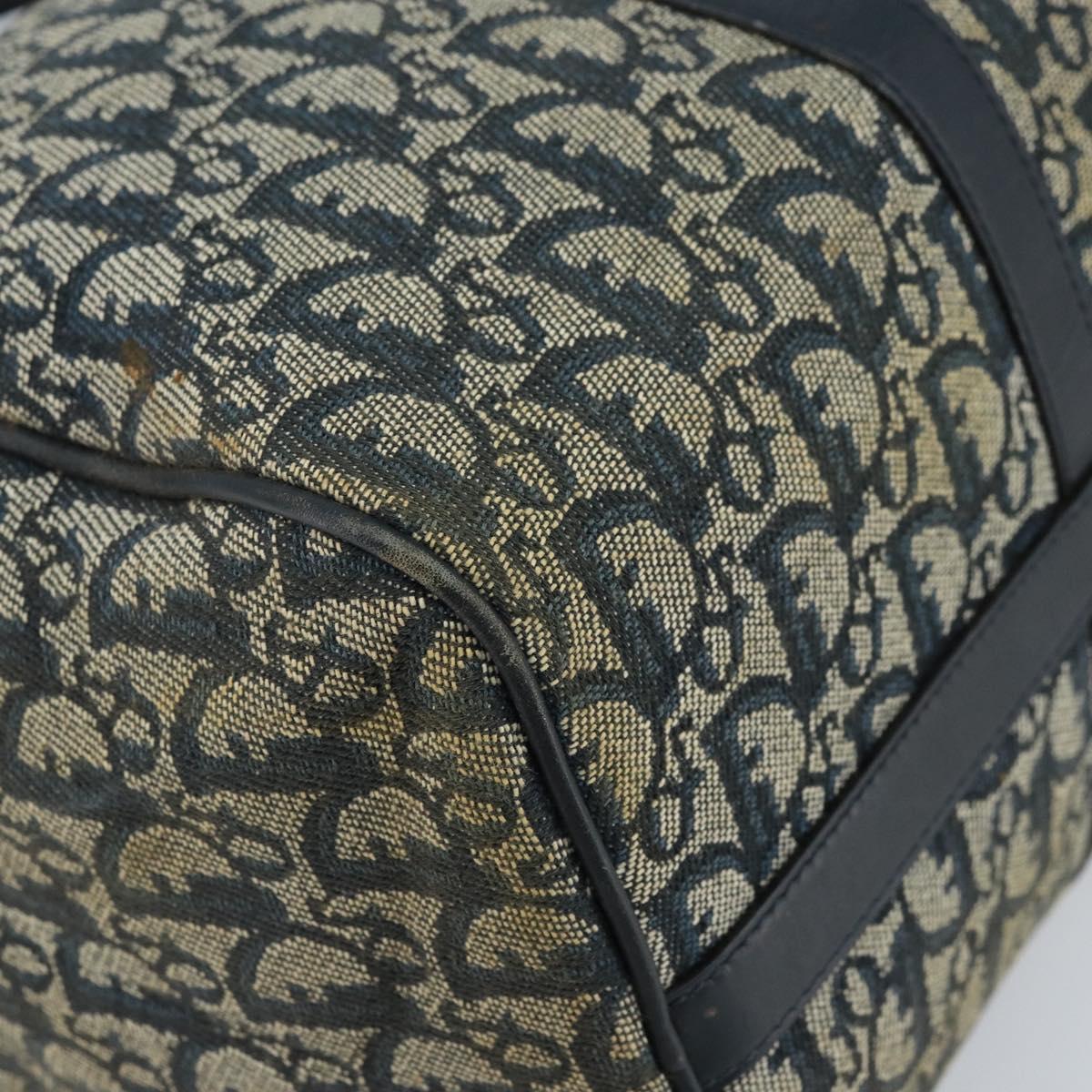 Christian Dior Trotter Canvas Boston Bag Navy Gold Auth bs33550