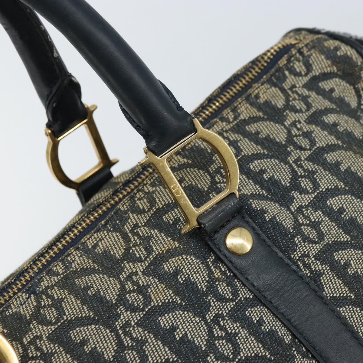 Christian Dior Trotter Canvas Boston Bag Navy Gold Auth bs33550