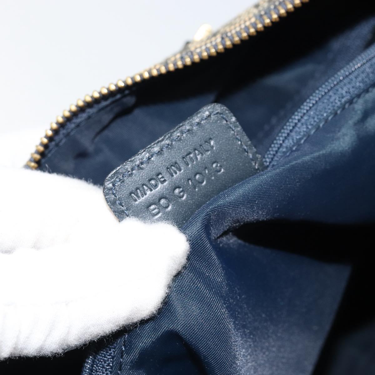 Christian Dior Trotter Canvas Boston Bag Navy Gold Auth bs33550