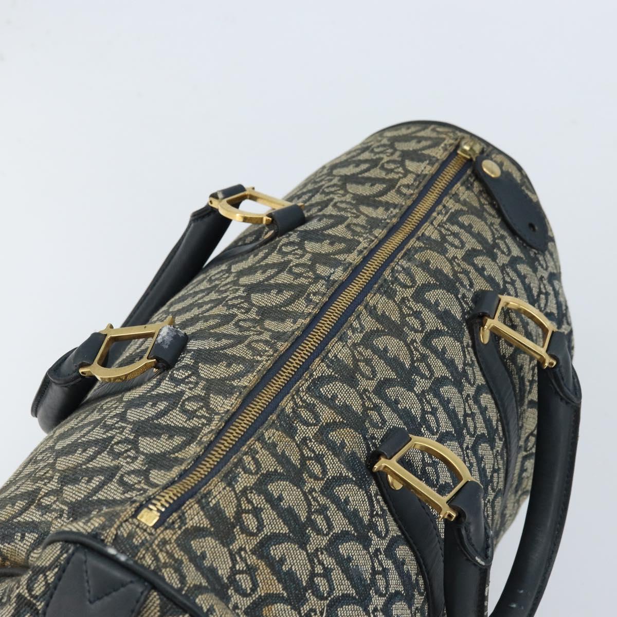 Christian Dior Trotter Canvas Boston Bag Navy Gold Auth bs33550