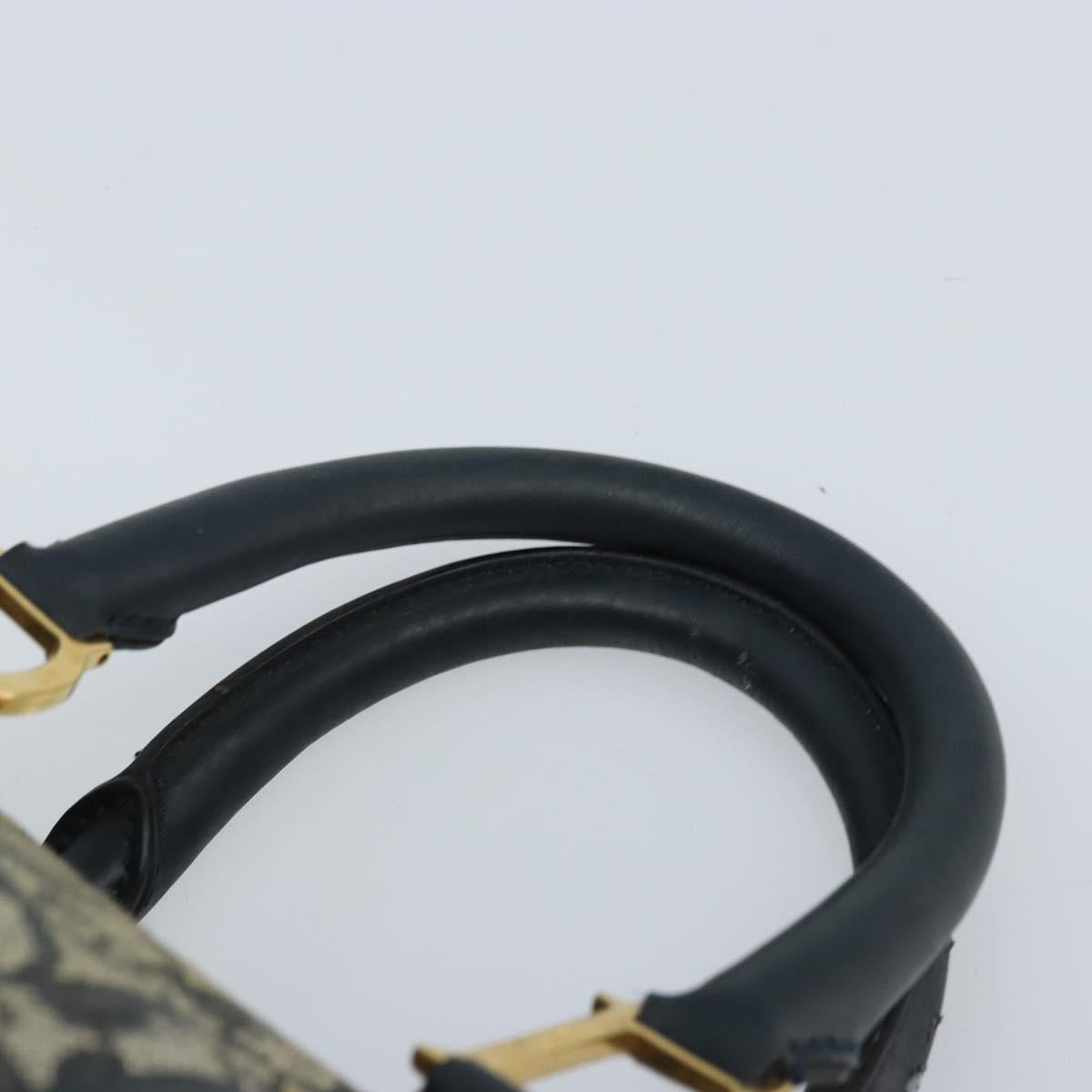 Christian Dior Trotter Canvas Boston Bag Navy Gold Auth bs33550