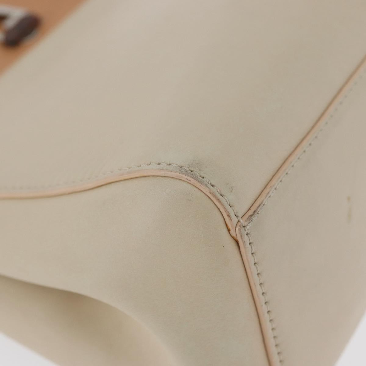 CARTIER Hand Bag Leather Beige Silver Auth bs33554