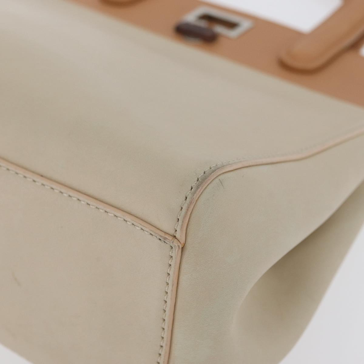 CARTIER Hand Bag Leather Beige Silver Auth bs33554