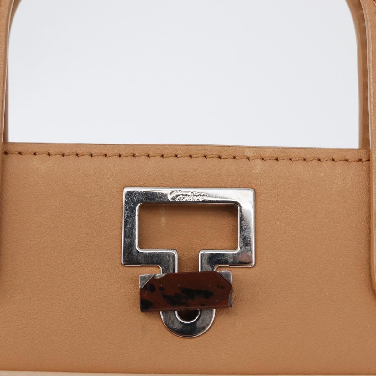 CARTIER Hand Bag Leather Beige Silver Auth bs33554